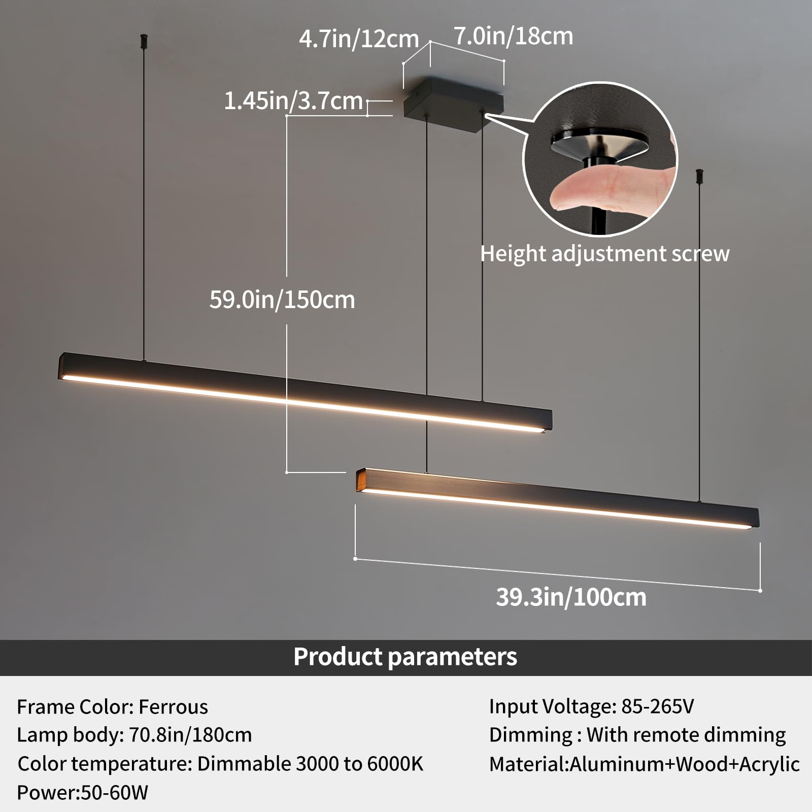 Linear Pendant Light Fixtures, Led Island Lights With Remote, Modern Pendant Light For Kitchen Island Dining Room Billiard Room