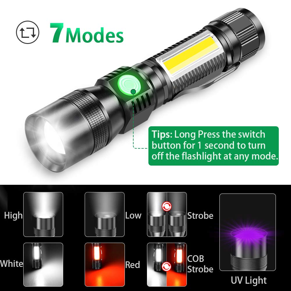 Blacklight Flashlights, 3 In-1 Rechargeable Flashlights, Uv Light Magnetic Led Flashlight High Lumens, 7 Mode Emergencies Campin