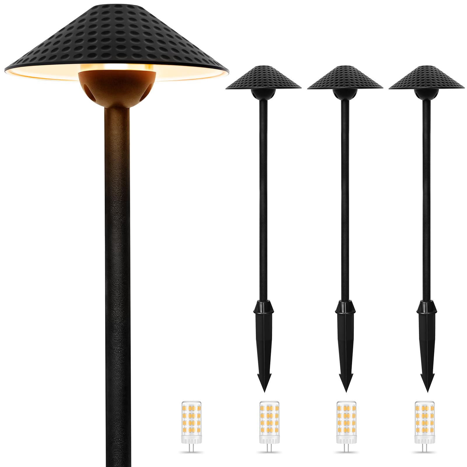 Gardencoin Low Voltage Pathway Lights (6.69 Shade  21.54 Tall) 12V Outdoor LED Landscape Pathway Lighting Aluminum Vintage Hammered Path Lights with 4W 2700K Replaceable Bulb  4 Pack