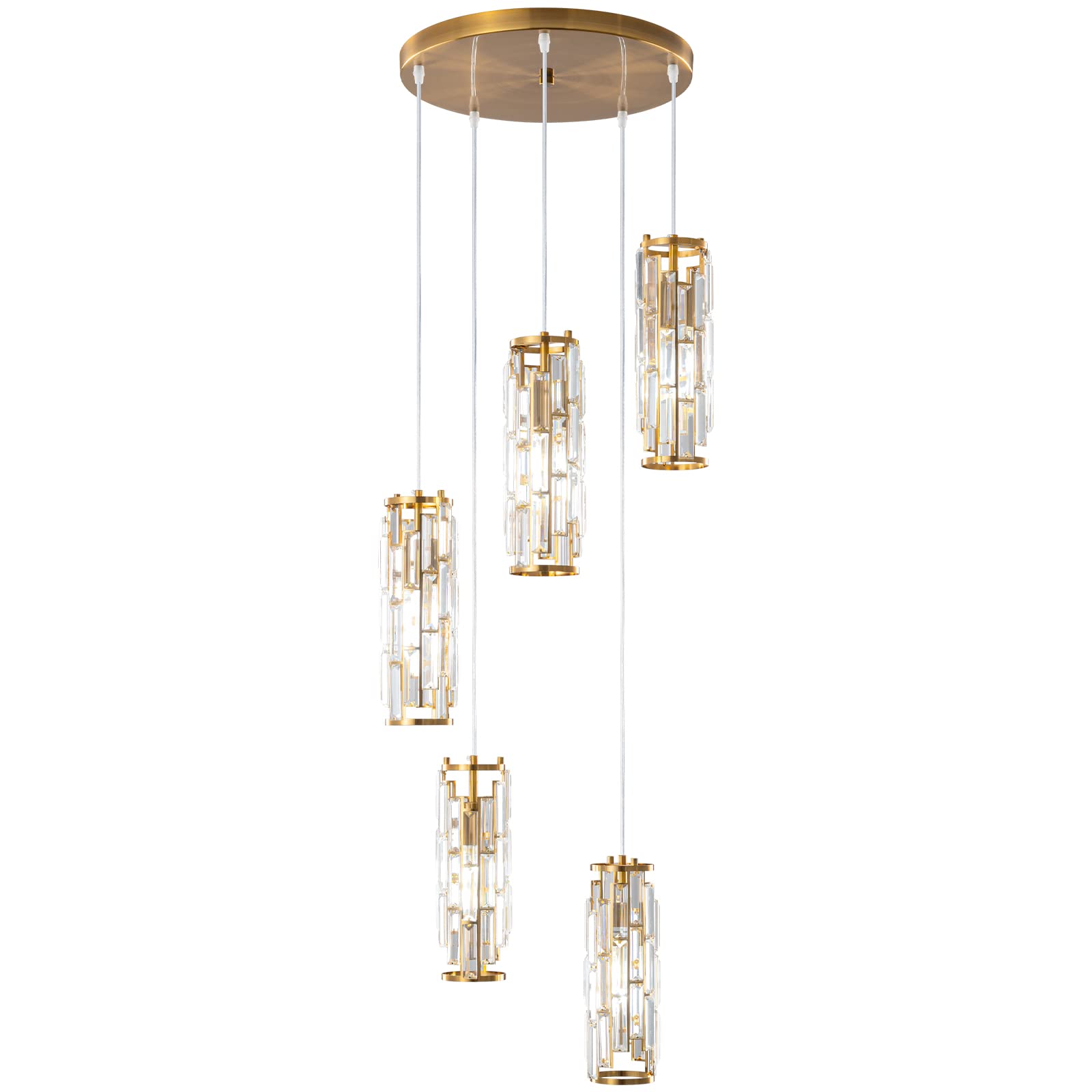 Lmqnine 5-Light Gold Pendant Light, Modern Mini Crystal Chandelier For Kitchen Island & Dining Room
