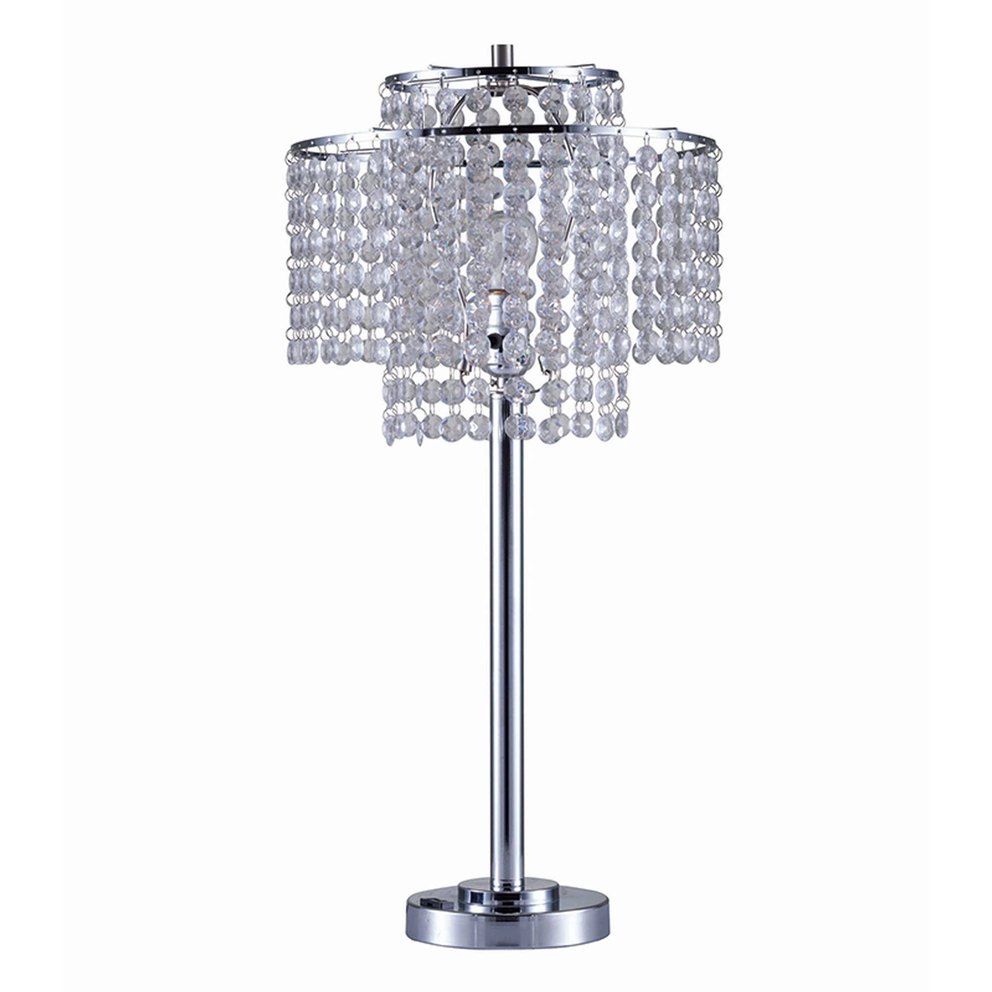 Benjara Metal Table Lamp With Hanging Acrylic Beads And Usb Plugin, Silver