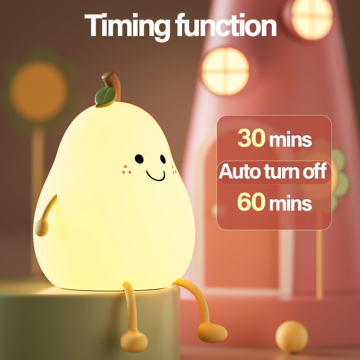 Myratts Led Cute Pear Night Light, Dimmable Nursery Lamps, Super Squishy Silicone USB Rechargeable Touch Control 7 Colors Night