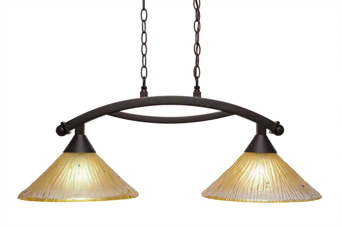 Toltec Lighting 872-DG-700 Bow 2 Light Island Light with 12&quot; Amber Crystal Glass, Dark Granite Finish