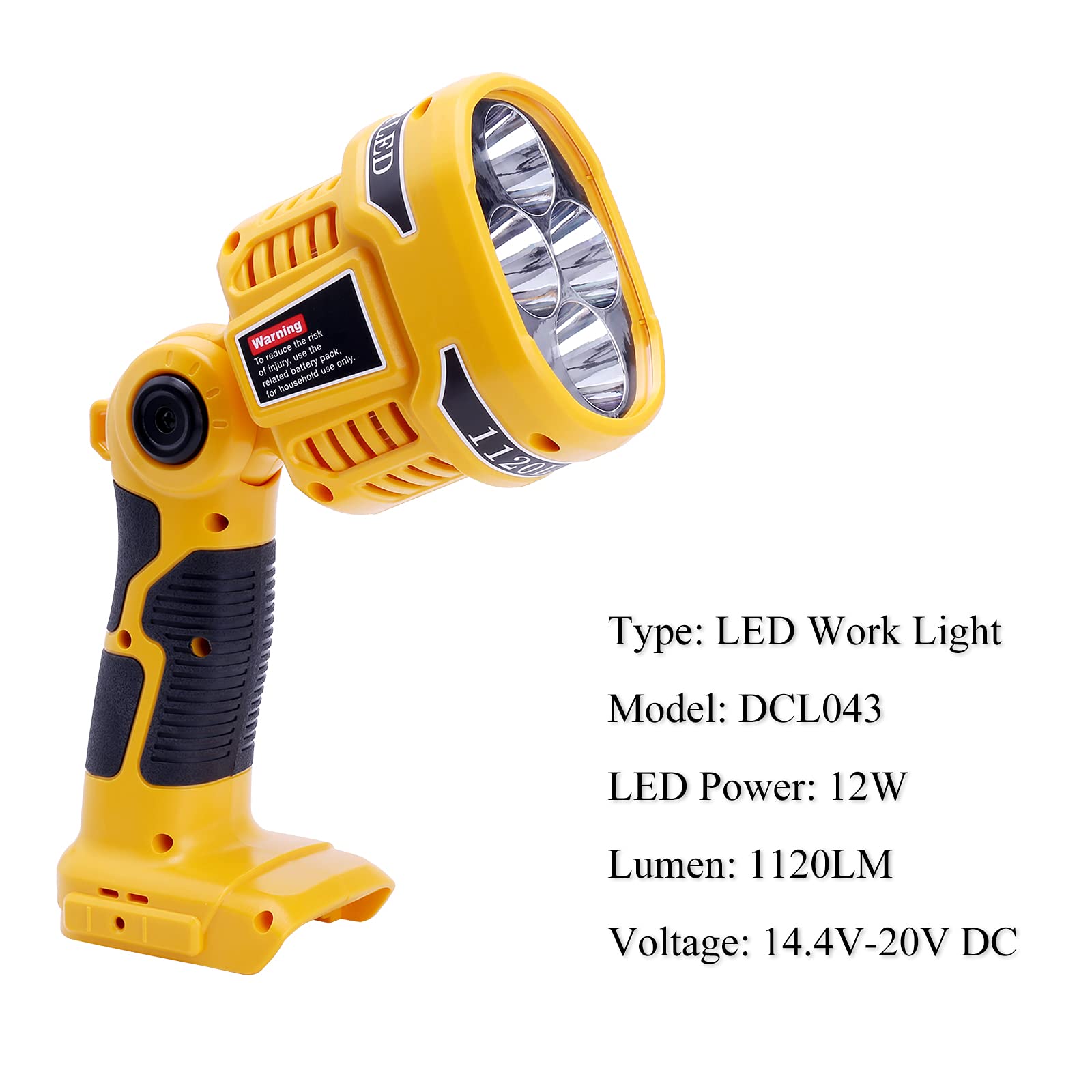 Elefly 20V Cordless Led Work Light Dcl043 Compatible With 20V Max Lithium Ion Batteries Dcb203 Dcb204 Dcb206 Dcb209, 12W 1120Lm