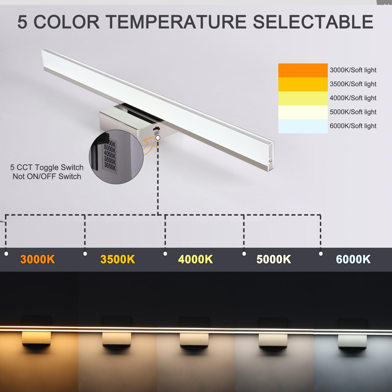 BRIVOLART Chrome Vanity Lights - Dimmable LED Bar Light, 23.6 Inch, 18W, Adjustable Angle, Model 96909366-8dd4-484d-a