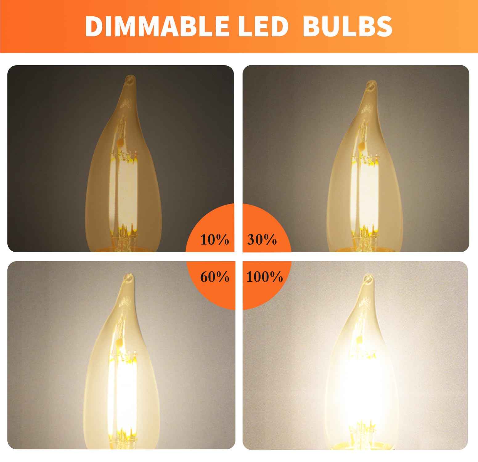 ALAMPEVER CA11 LED Chandelier Light Bulbs, 40W Equivalent, Dimmable, 2200K Warm White, 330LM, Amber Glass, 12 Pack