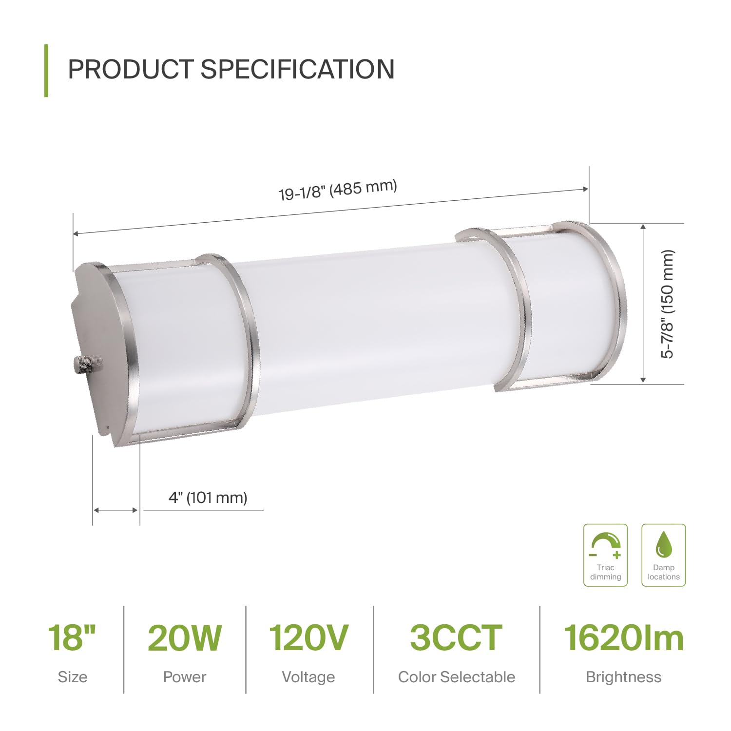 ASD LED Flush Mount Vanity Light Fixture, 20W 1650LM, Dimmable, 18 Inch, Brushed Nickel, 4 Pack, Model A-LVF21-18D