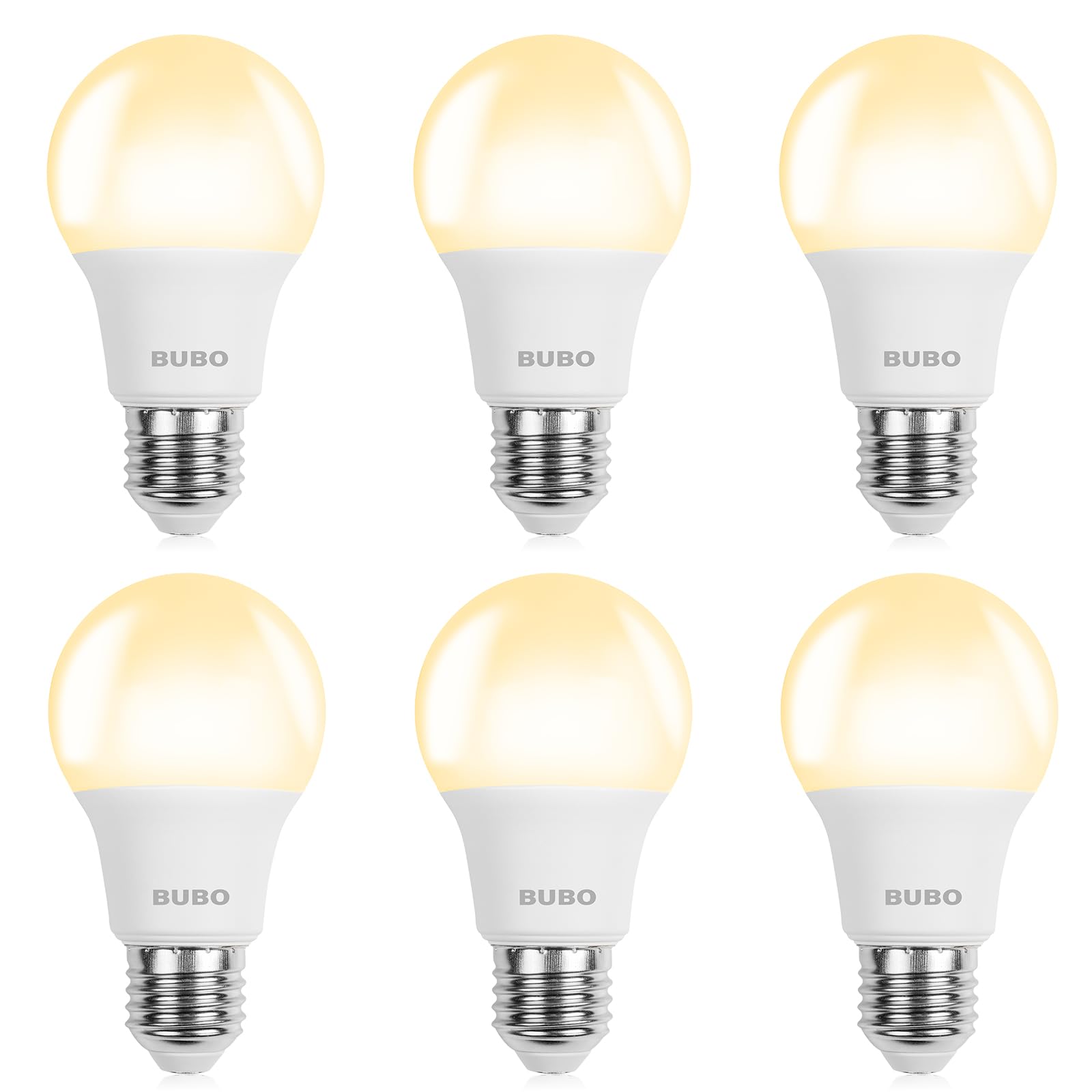 BUBO A19 LED Light Bulbs, 60W Equivalent, Soft White 2700K, E26 Base, 8W, Non-Dimmable, 6 Pack