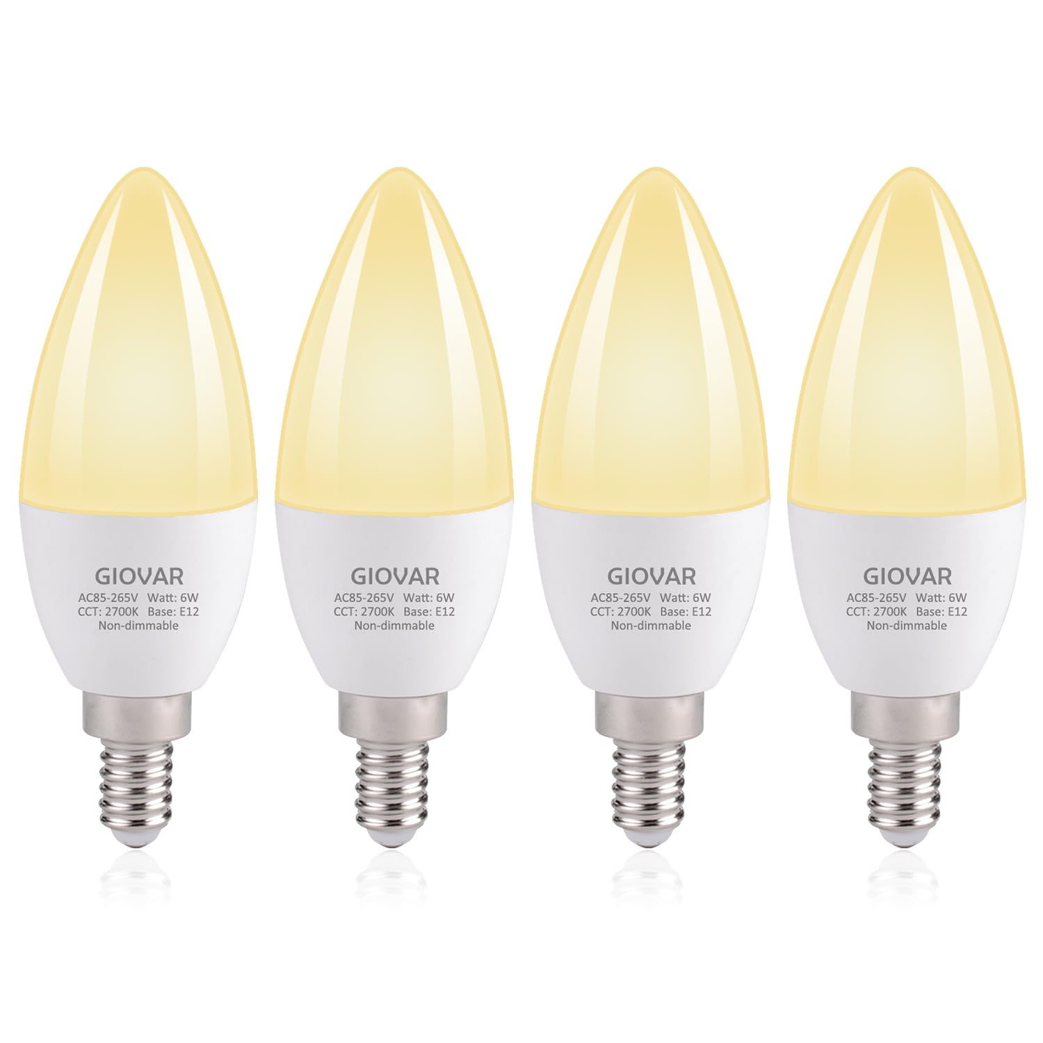 Giovar Candelabra Led Light Bulbs, 60 Watt Equivalent, Sofe White 2700K, Light Bulbs For Chandelier/Wall Sconces Small Base, 120