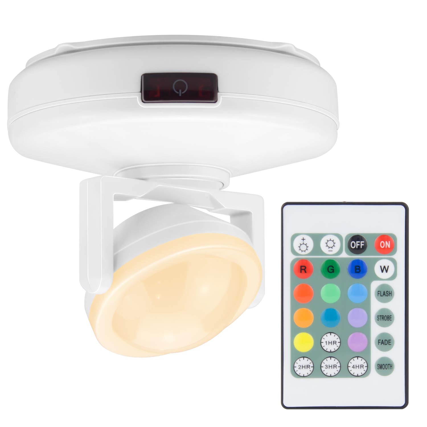 LUXSWAY Wireless Led Accent Lights, Dimmable 12-Color Spotlight, Rotatable, Battery Powered, White + White Head