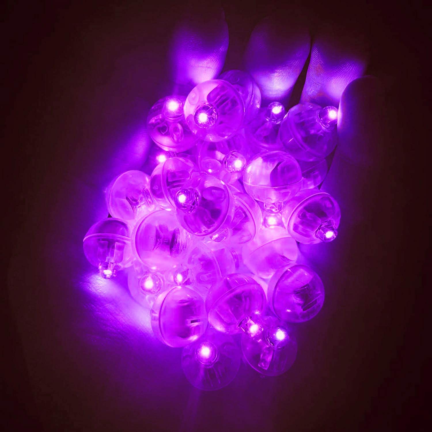 JJGoo LED Balloon Lights, Flash Waterproof Round Balls, 100pcs, Purple, Model MY1005X