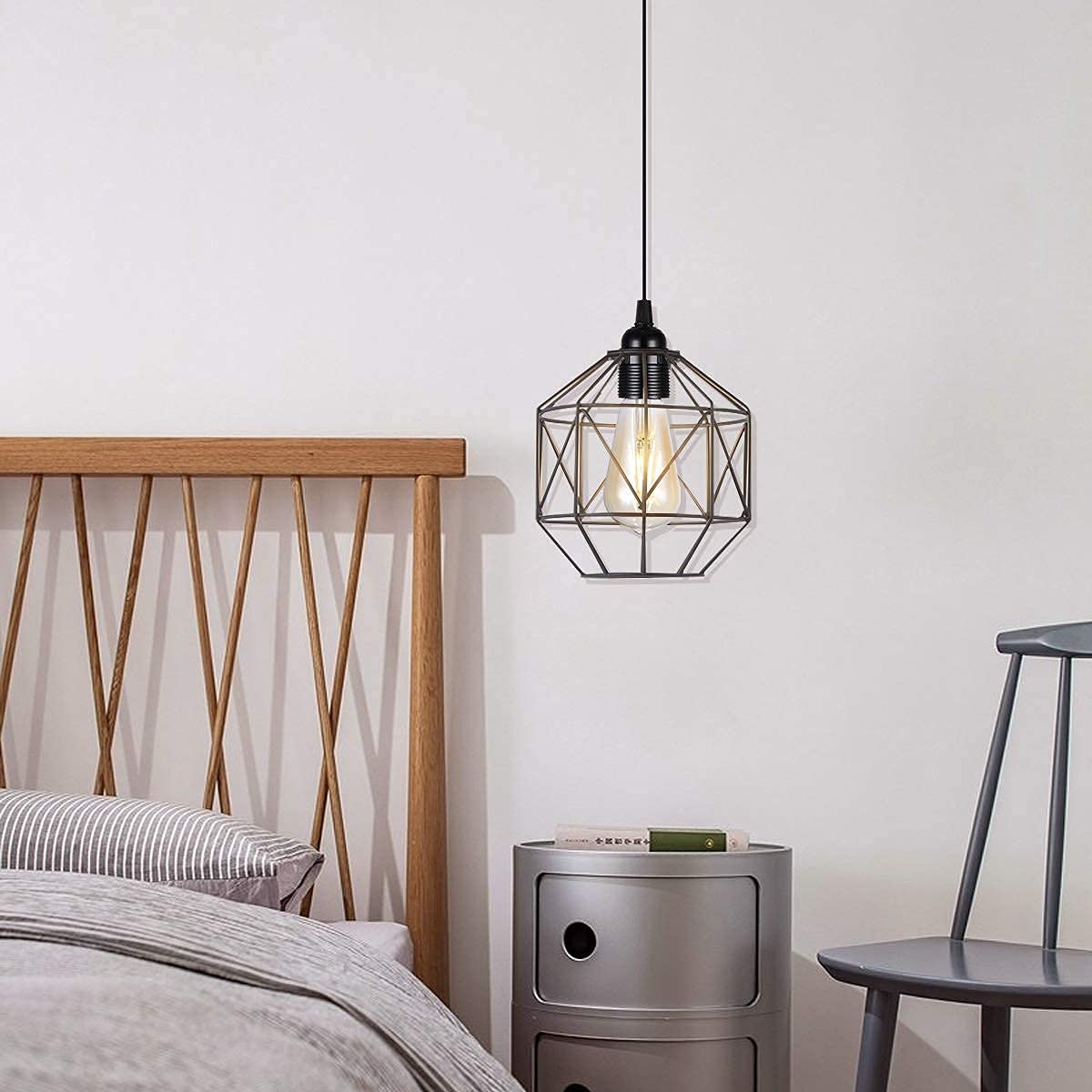 2-Pack Plug In Pendant Light, Huibona 15Ft Vintage Hanging Lantern Light Cord E26/E27 Socket, Black Pendant Light Kit With In-Line On/Off Switch And Lampshade Ring