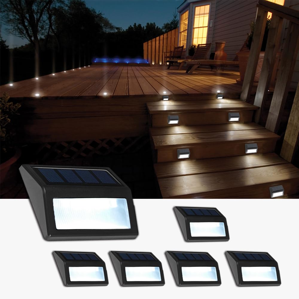 Follateas Solar Lights Outdoor  Waterproof Solar Powered Deck Step Lights for Patio Garden Backyard Garage Driveway Pathway Outside Wall Lighting (Cool White  6-Pack)