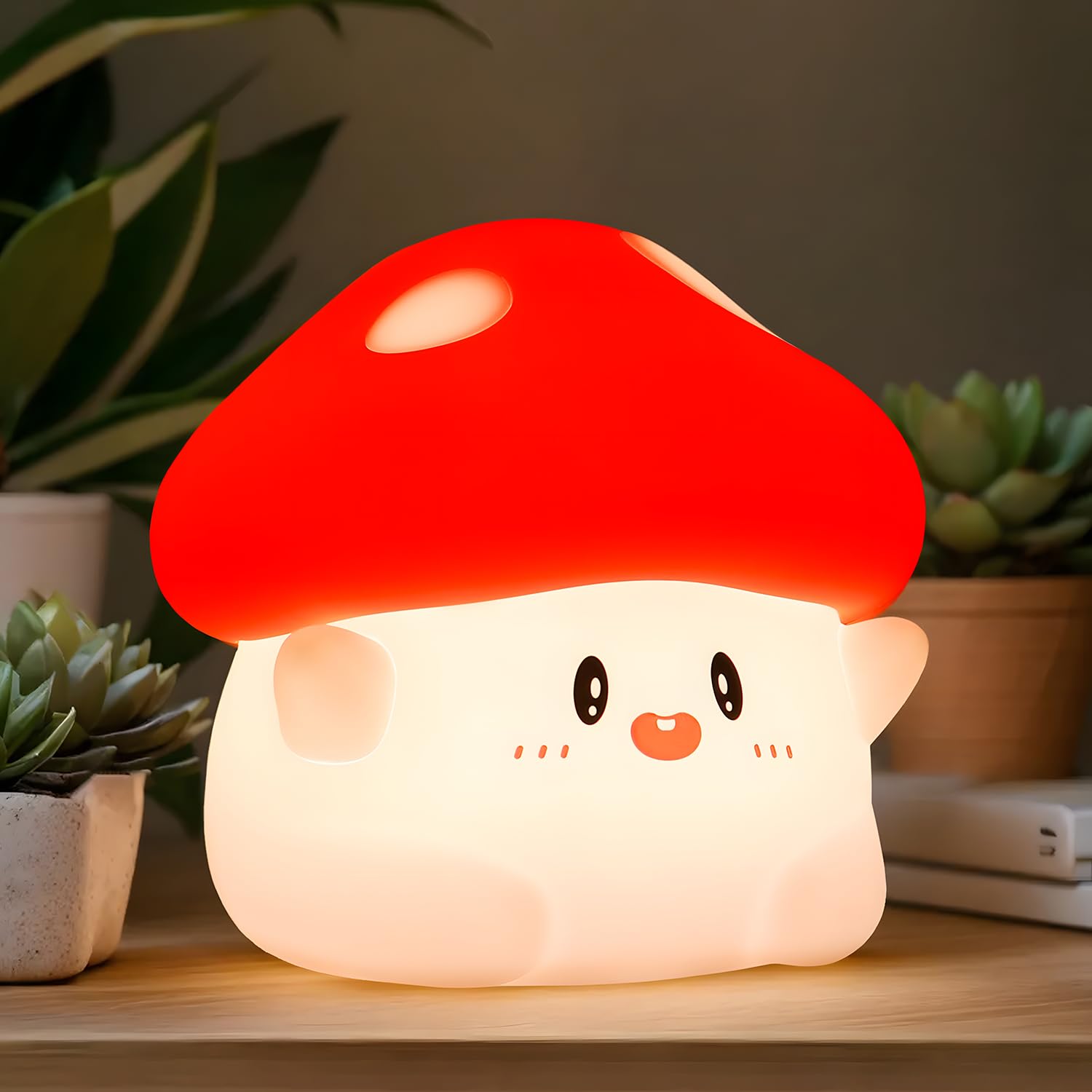 Emmanoth Mushroom Night Light,Led Cute Silicone Squishy Lamp Rechargeable Nursery Nightlight With 2 Level Dimmable Bedside Touch