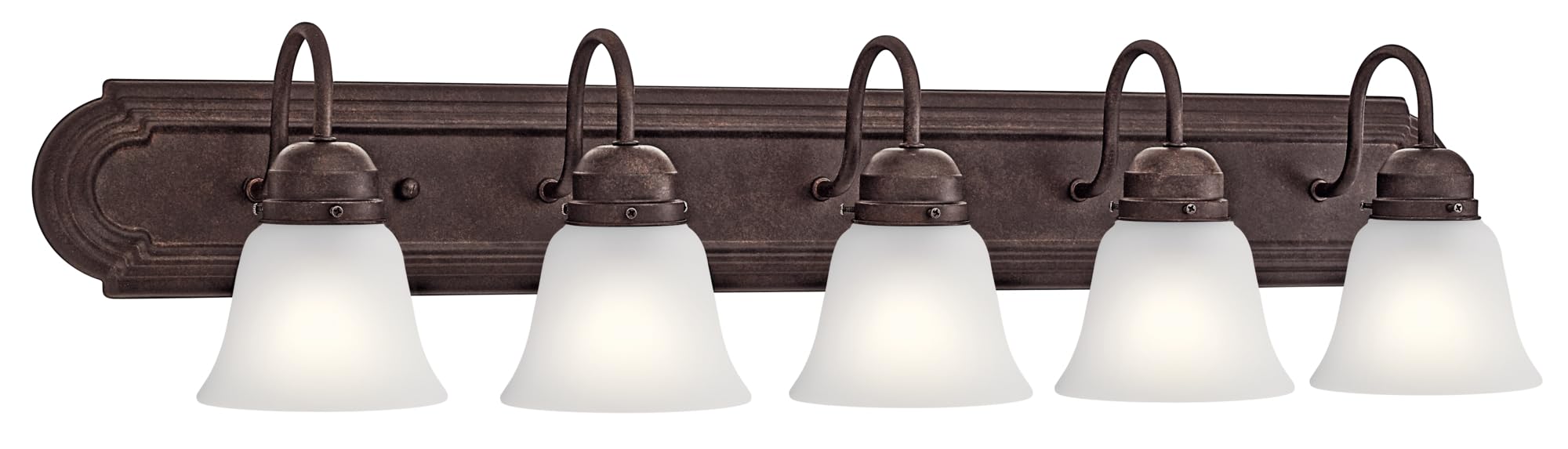 Kichler 36'' 5-Light Vanity Bath Light In Tannery Bronze Powder Finish, Modern Bathroom Light Fixture With Clear Satin Etched Gl