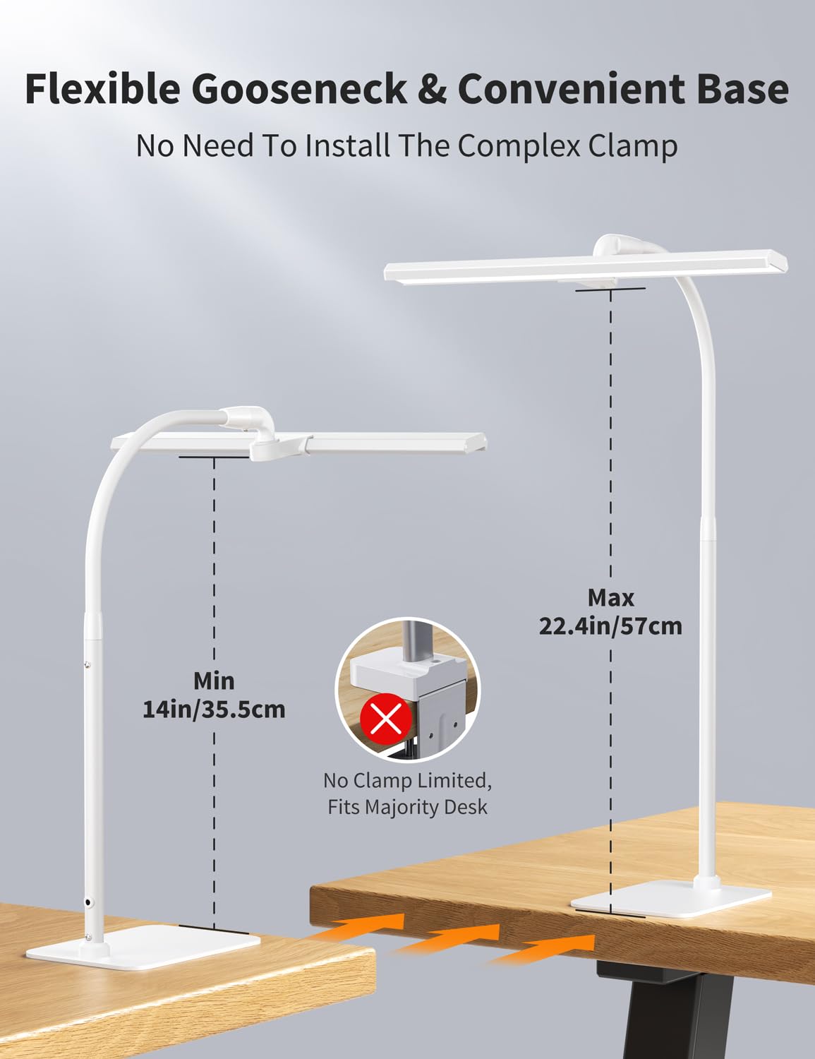 Kary White Led Desk Lamps For Home Office, Tall Computer Desk Light,Flexible Gooseneck Adjustable Office Lamp,Dimmable Desk Lamp