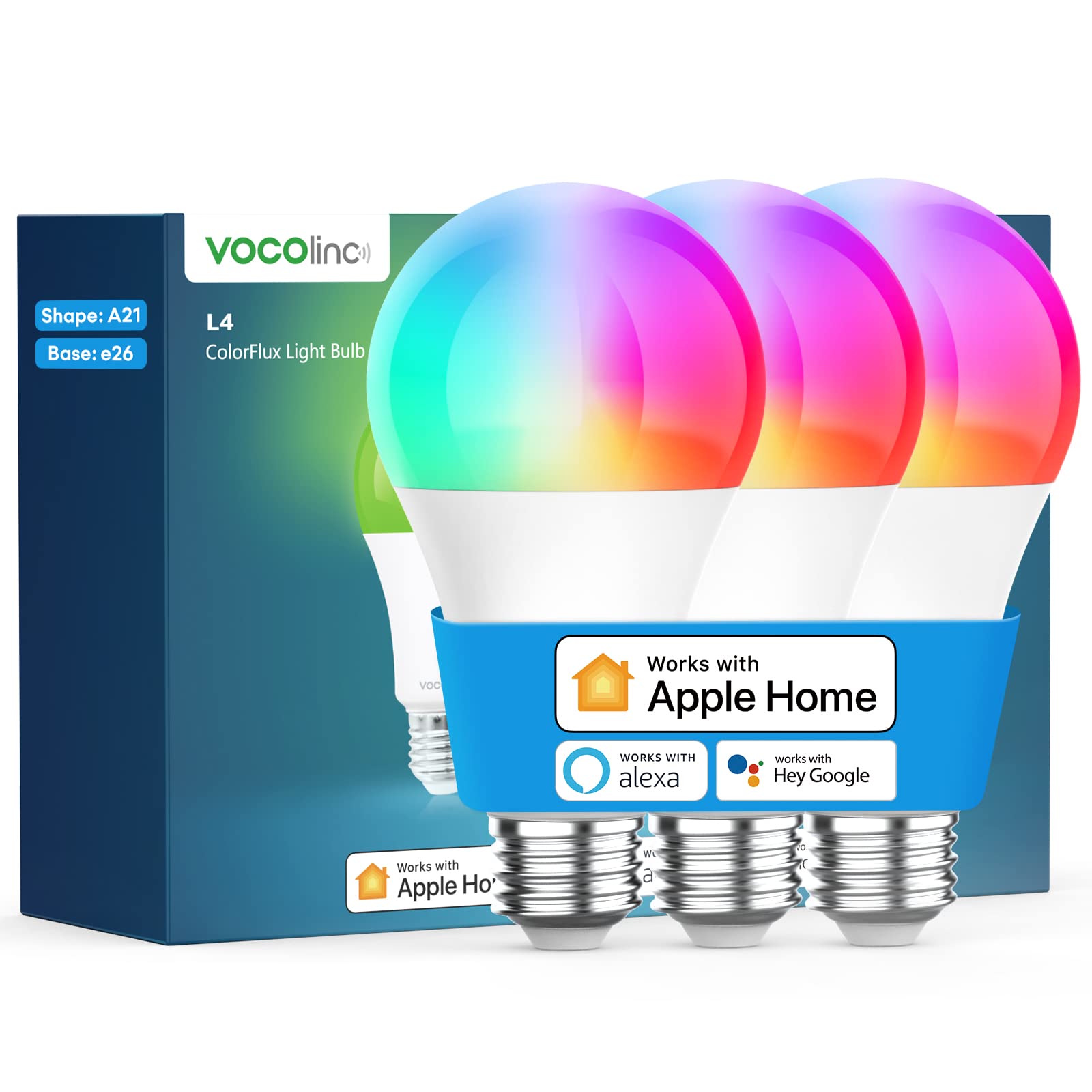 Vocolinc Smart Light Bulb Works With Apple Homekit, Alexa, Google Home, Full Color Changing Wifi Led Bulbs, 850 Lumens Dimmable 