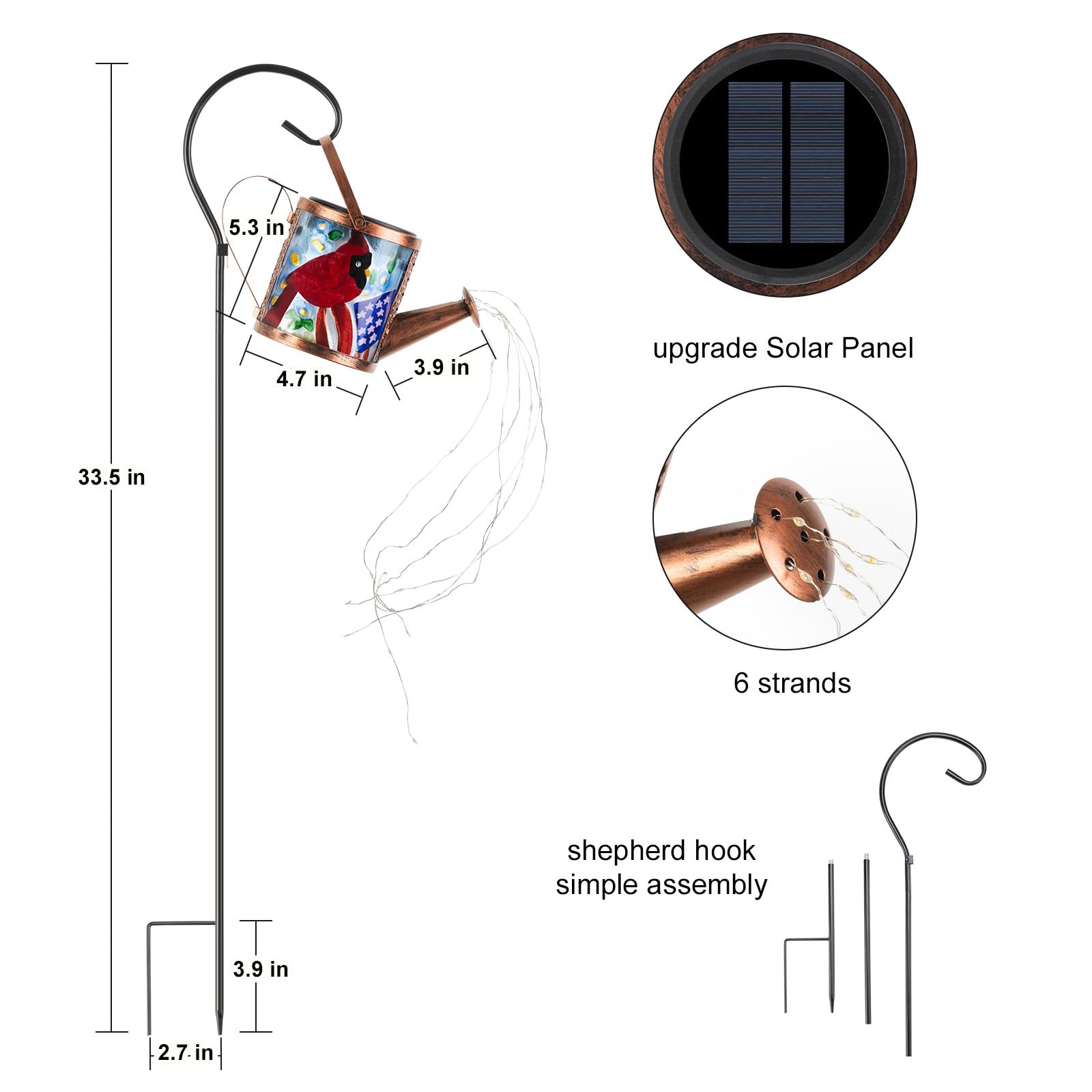 Larekook Solar Outdoor Watering Can Lights Decorative Path Lights, Metal Glass Solar Garden Light Outdoor Waterfall Decor Orname