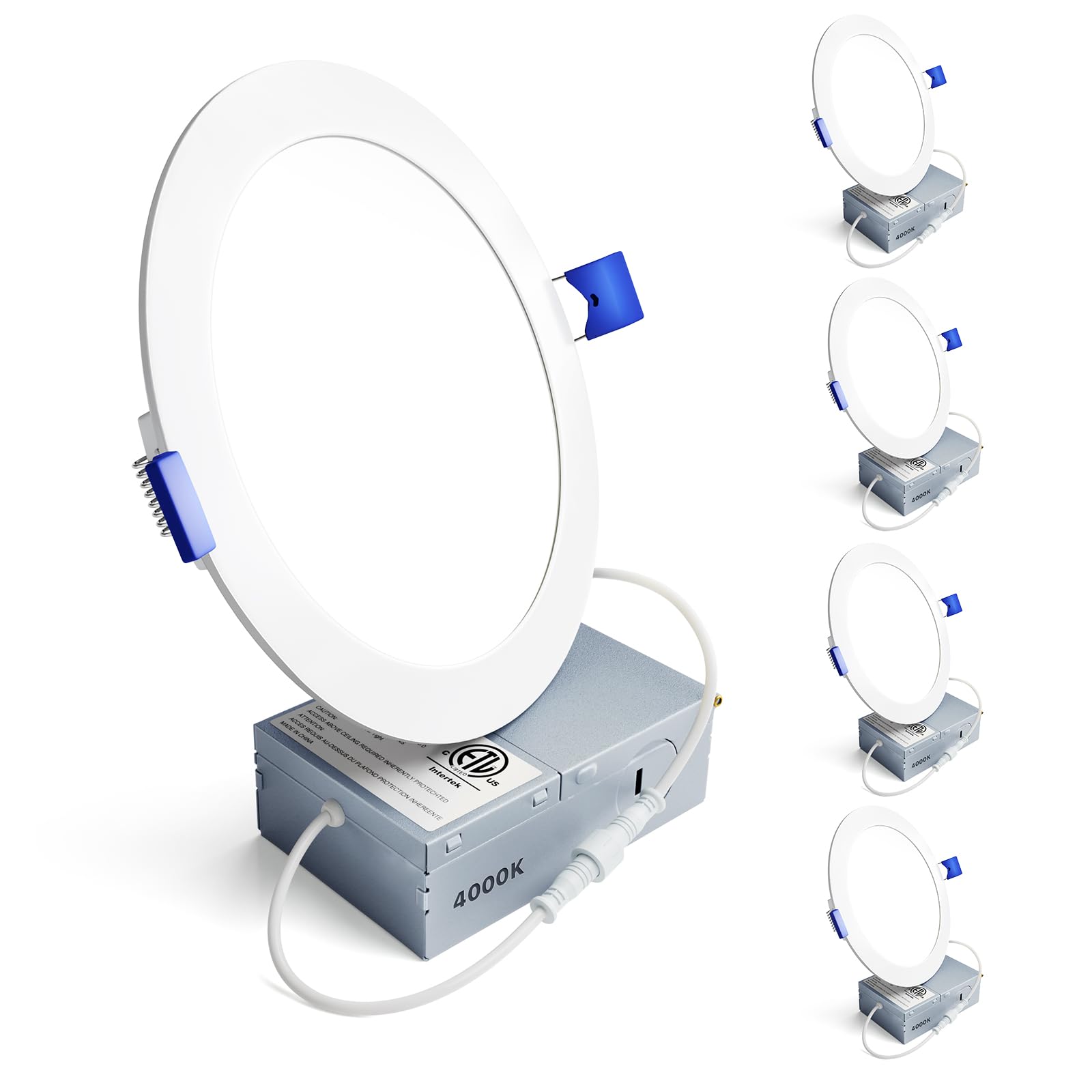 Ensenior 4 Pack 6 Inch LED Recessed Light, Dimmable, 4000K Cool White, 1200LM High Brightness, 12W 120V, Damp Rated, Ultra-Thin