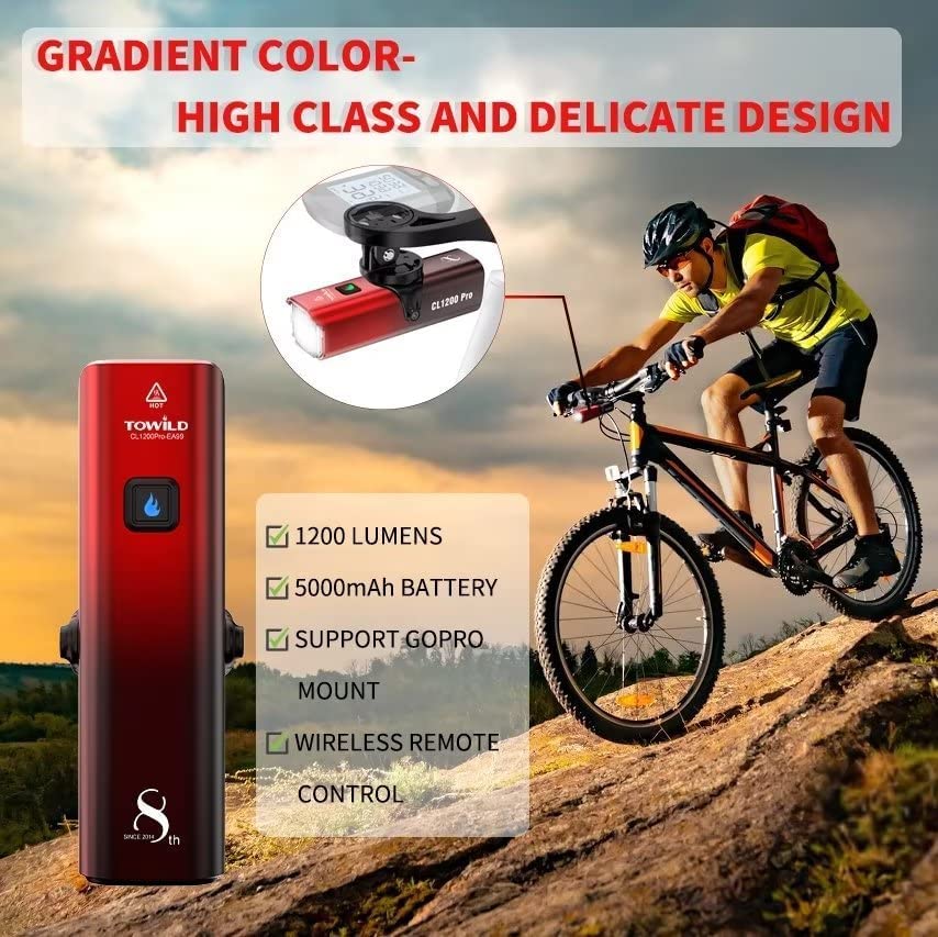 Towild Bike Light Rechargeable,Quick-Release,1200 Lumen For Night Rinding,Ipx6 Waterproof,5 Night & Day Modes Bicycle Headlight
