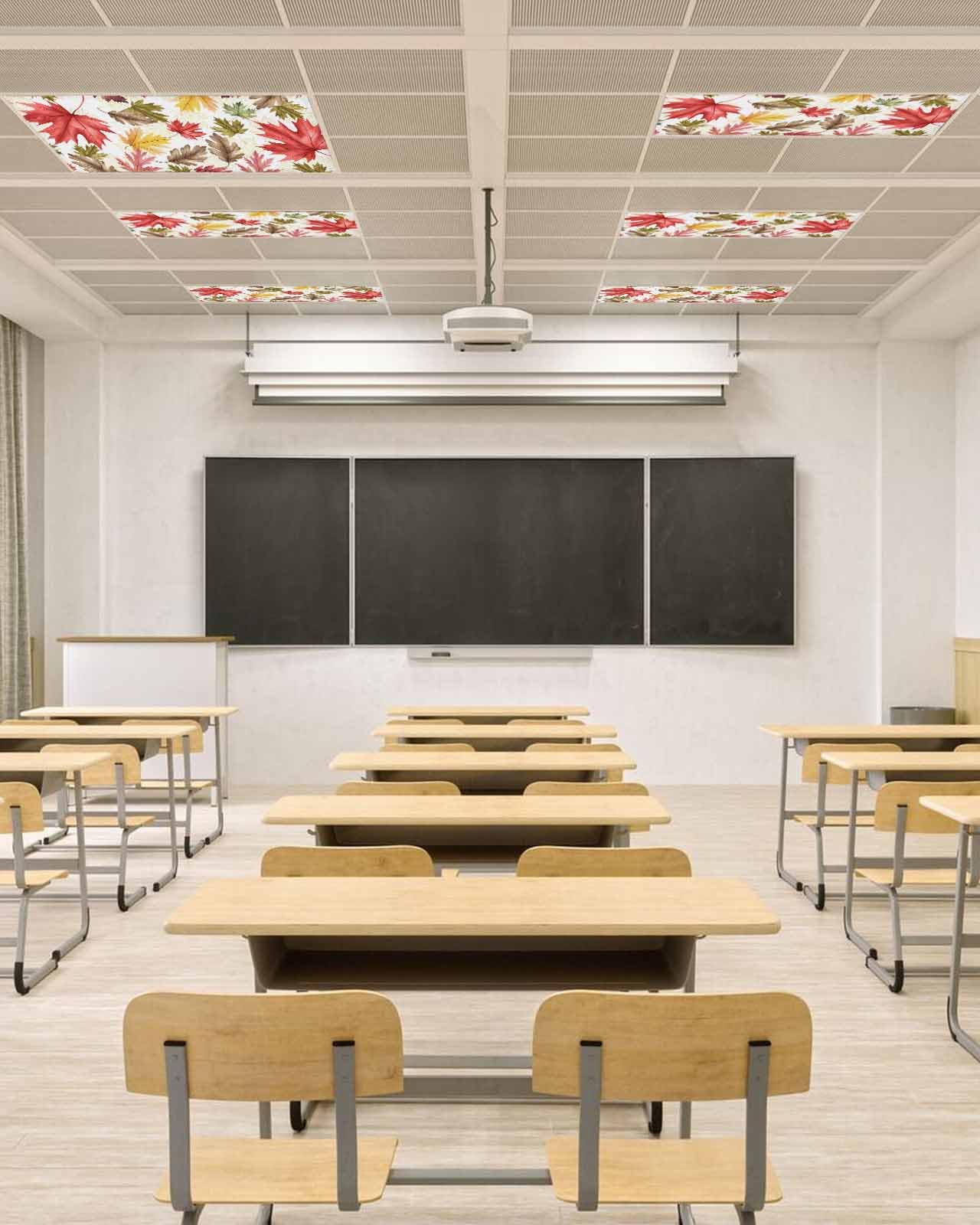 Fall Fluorescent Light Covers For Ceiling Lights Autumn Maple Leaves Magnetic Light Filters 2 Pack 4X2 Ft Orange Maple Leaf Thanksgiving Ceiling Lights Cover For Classroom Office School Drop Lamp