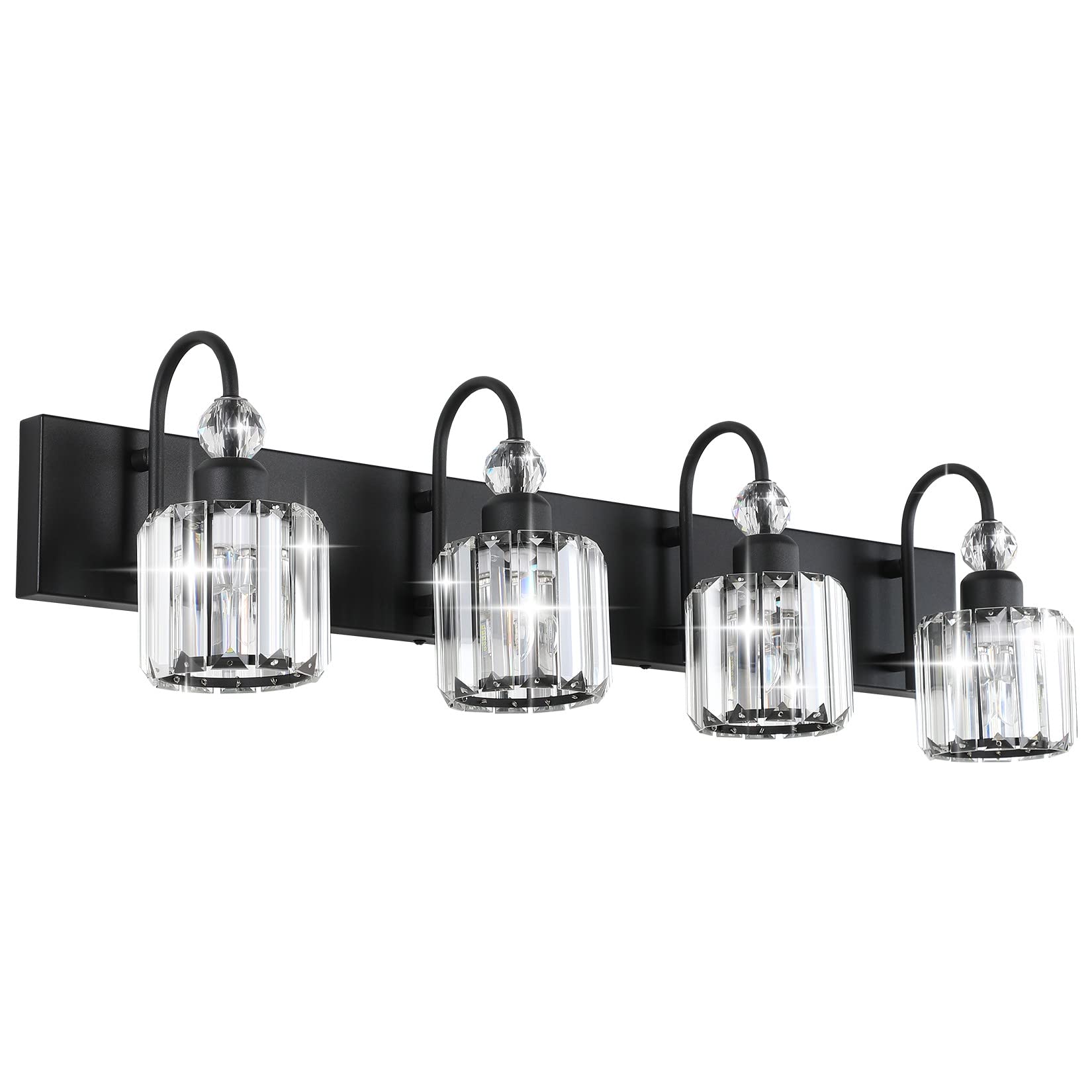 Ralbay Modern Black Vanity Light 4-Lights Metal Crystal Wall Fixture Matte Black Model 8600