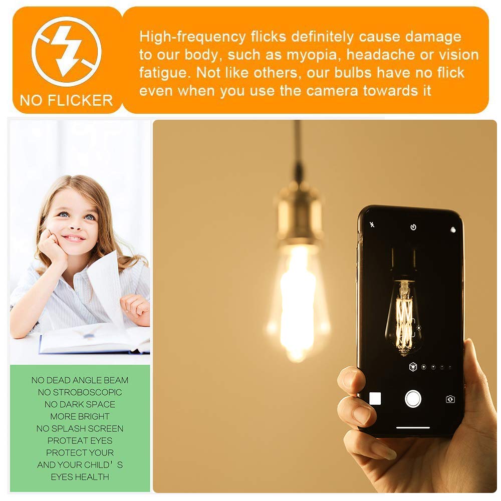 Leools Vintage 10W LED Edison Bulb, Dimmable, 100W Equivalent, Clear Glass, Warm White 2700K, 4 Count Pack