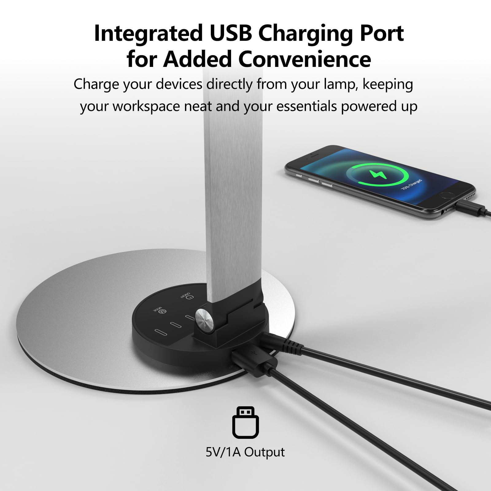 Humiieye Led Desk Lamp For Home Office, Foldable Desk Light Usb Charging Port Touch Control, 3 Color Temp, 6 Brightness, Metal T