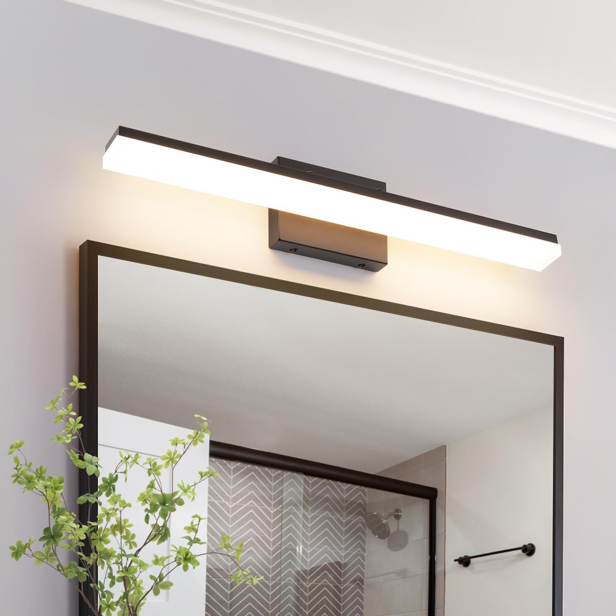 Mirrea 24In Dimmable Modern Led Vanity Light - Warm White 3000K, Black Metal Bathroom Lighting