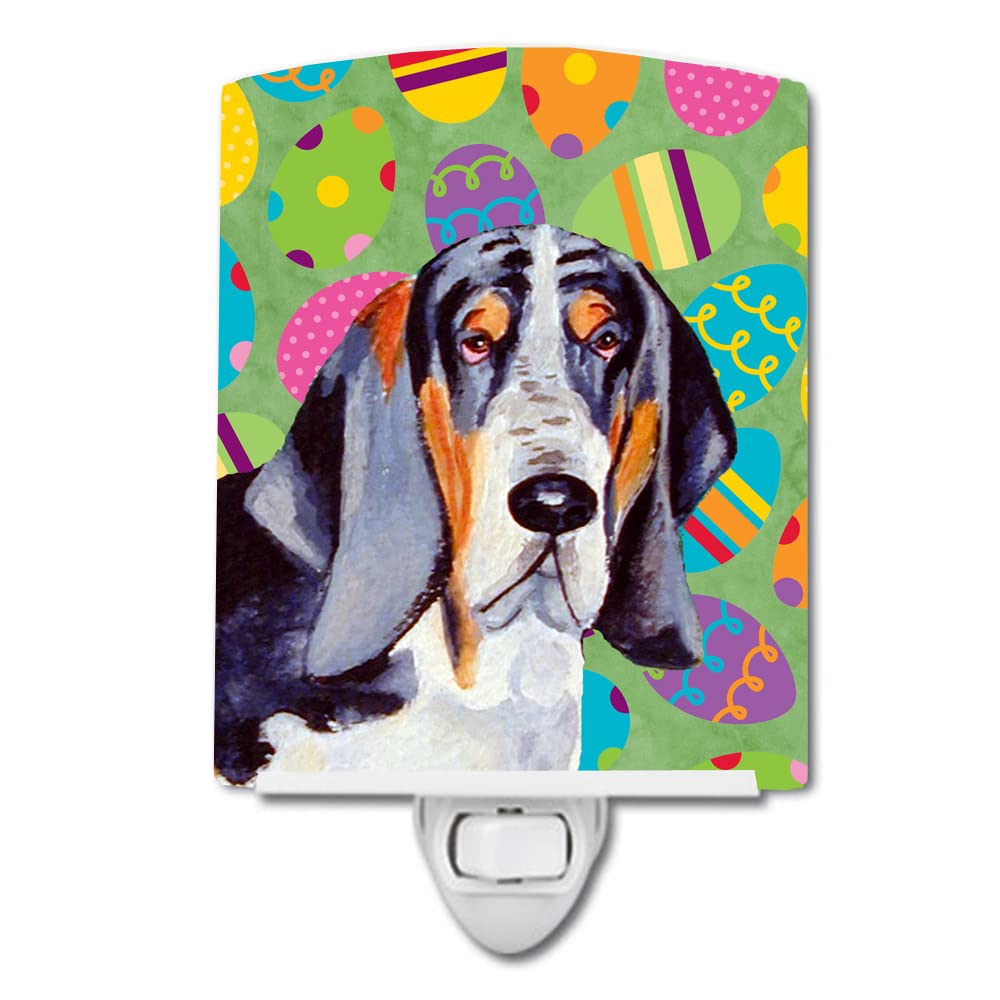 Caroline'S Treasures Lh9417Cnl Basset Hound Easter Eggtravaganza Ceramic Night Light Compact, Ul-Certified, Ideal For Bedroom, Bathroom, Nursery, Hallway, Kitchen, 6X4X3, Multicolor