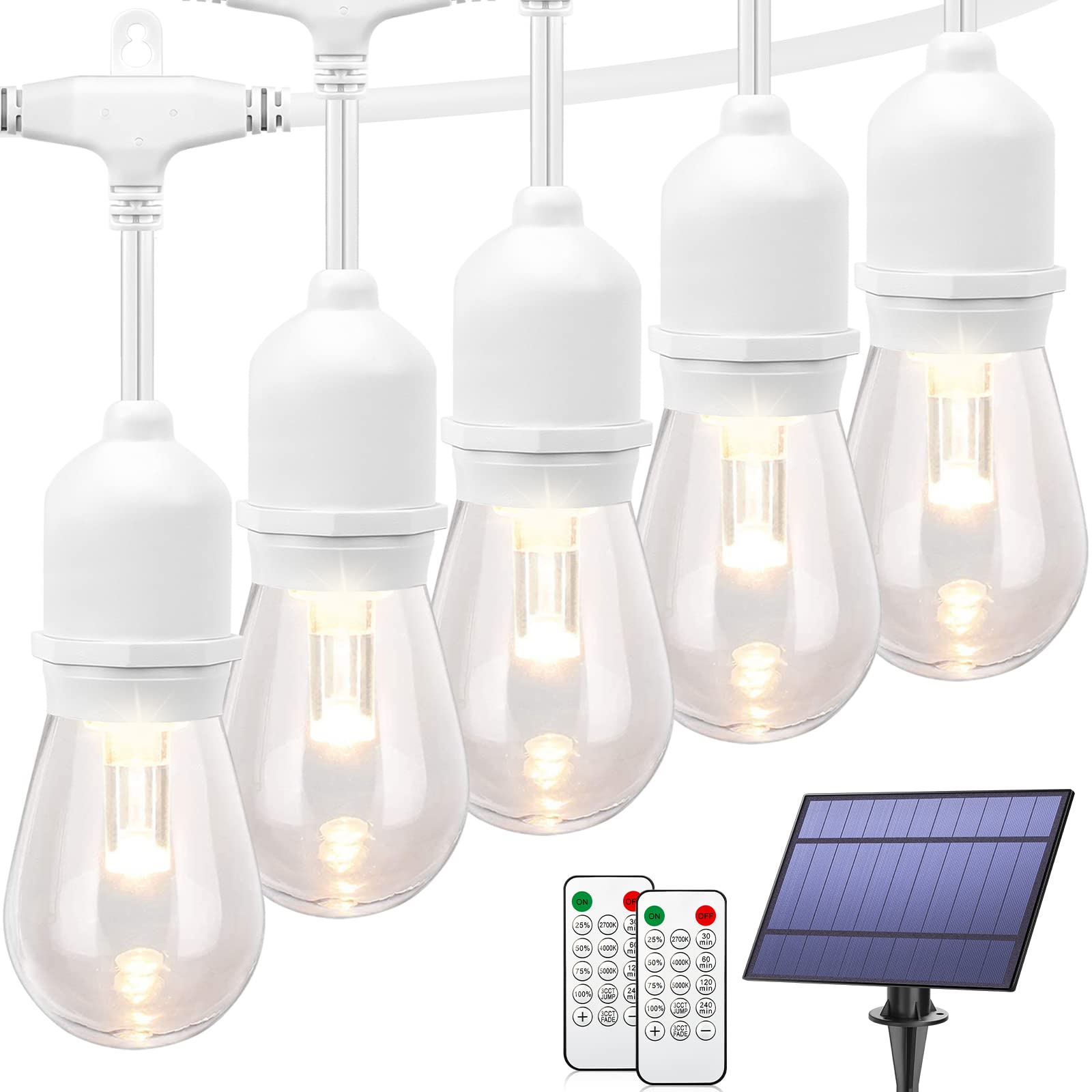 Mlambert 3-Color in 1 Dimmable Solar String Lights Outdoor, 48FT Patio String Lights with Remote and 15+3 Waterproof LED Bulbs f