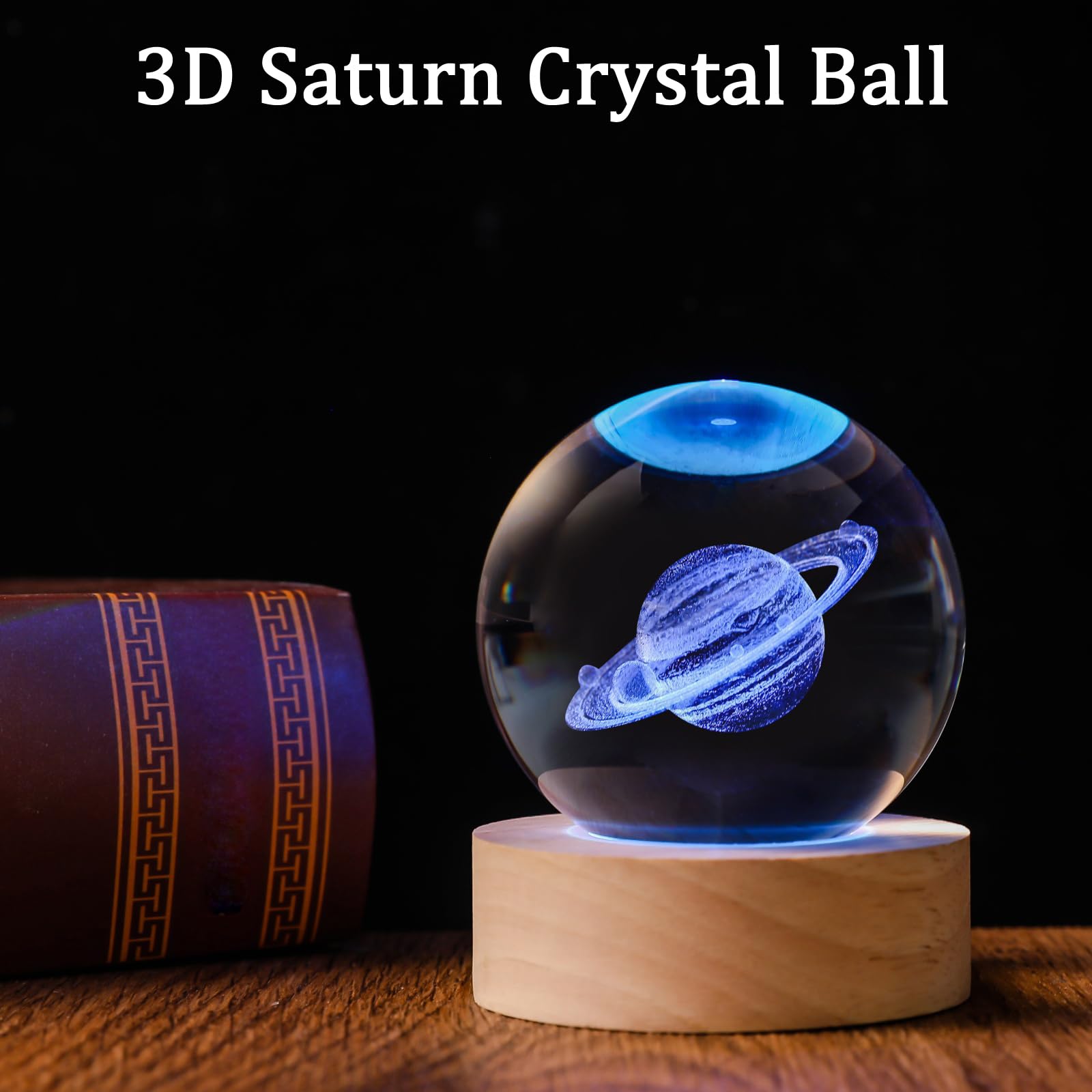 Qianruna 3D Saturn 60Mm Crystal Ball Astronomy Universe Gifts 3D Saturn  ts Model Science Space Themed Physics Gifts Night Light Lamp For Kids Men Him Dad Science Teacher