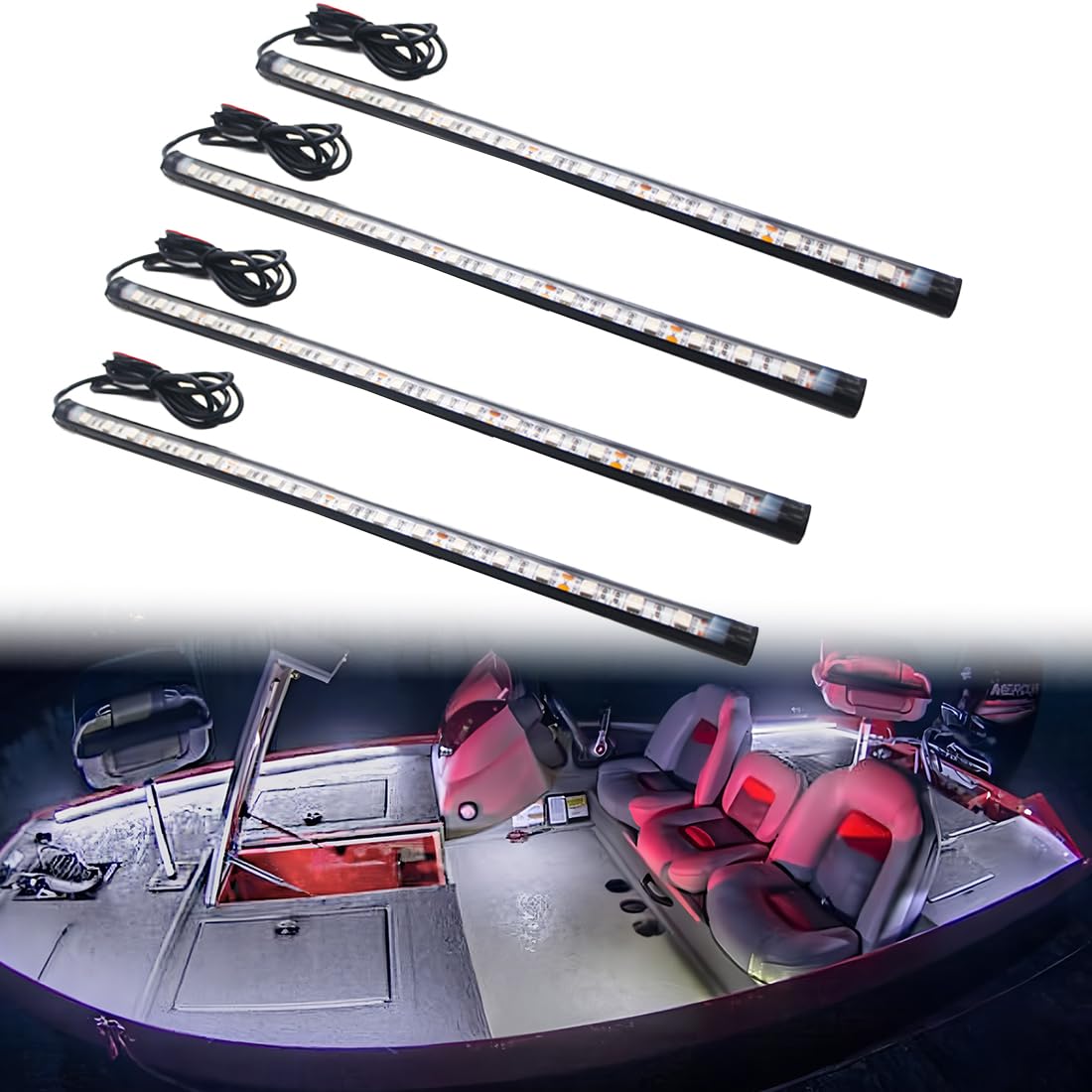 Boaton Marine Navigation Lights - LED Deck Lights, No Drilling Adhesive Install, 4Pcs White, for Pontoon, Bass, Jet Ski, Kayak