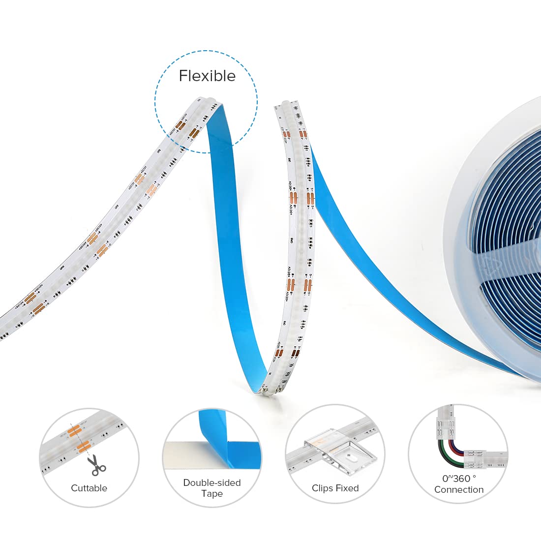 BTF-LIGHTING RGB LED Strip 32.8FT, DC12V, High Density, Flexible, Model FOB2X5M12V810LRGBW30, Color Changing,