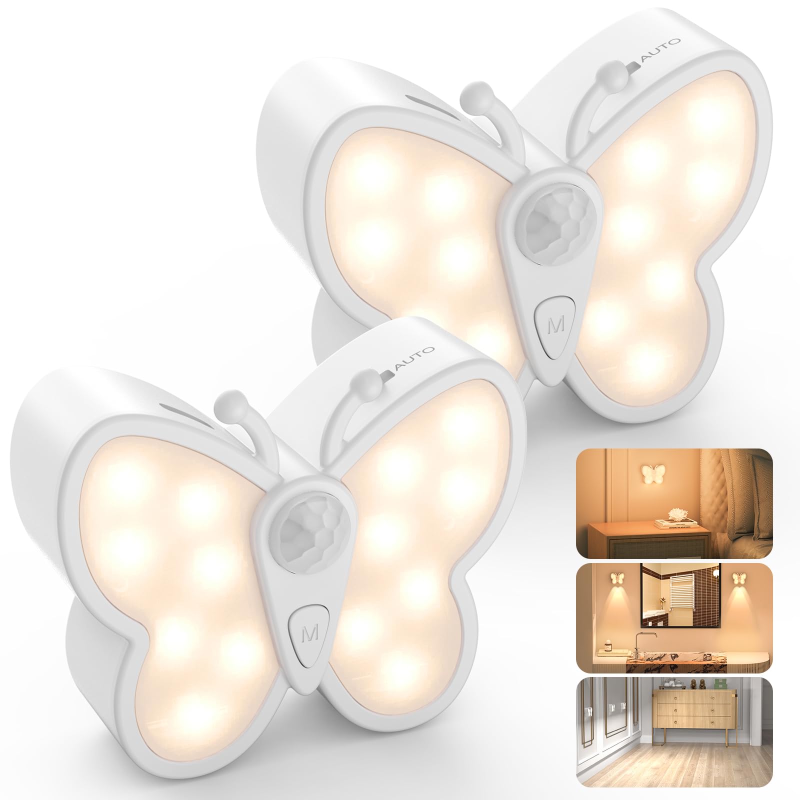 MY BEAUTY LIGHT Bright Dimmable Butterfly LED Night Light, Smart Motion Sensor Night Light Lamp with Spotlight and 2 Color Tempe