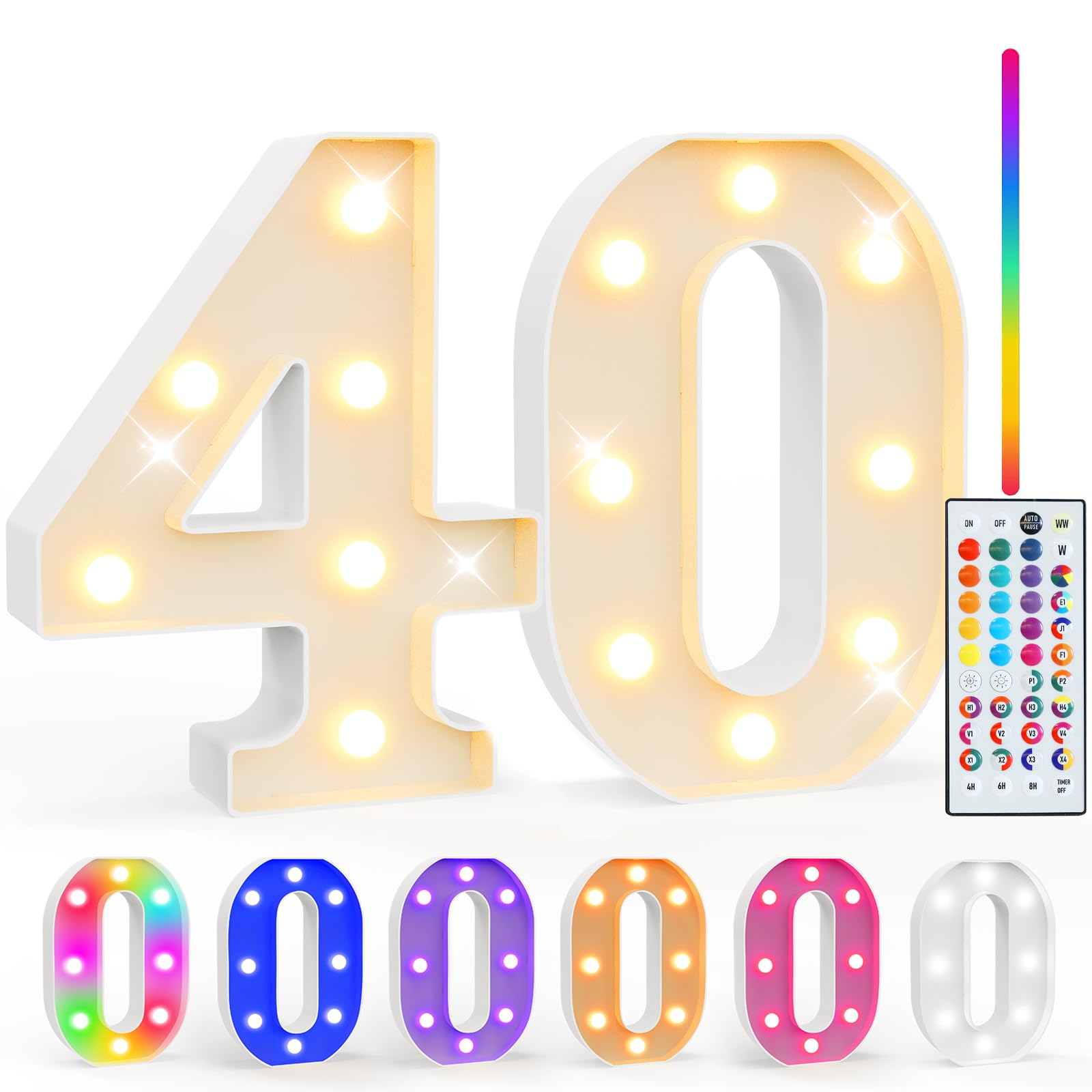 Pooqla 40Th Birthday Decorations For Her Him  35 Colors Led Light Up Numbers With Remote  Multicolor Marquee Numbers 40 Sign For Party Wedding Anniversary Decor 40Th Birthday Gift  Number 40