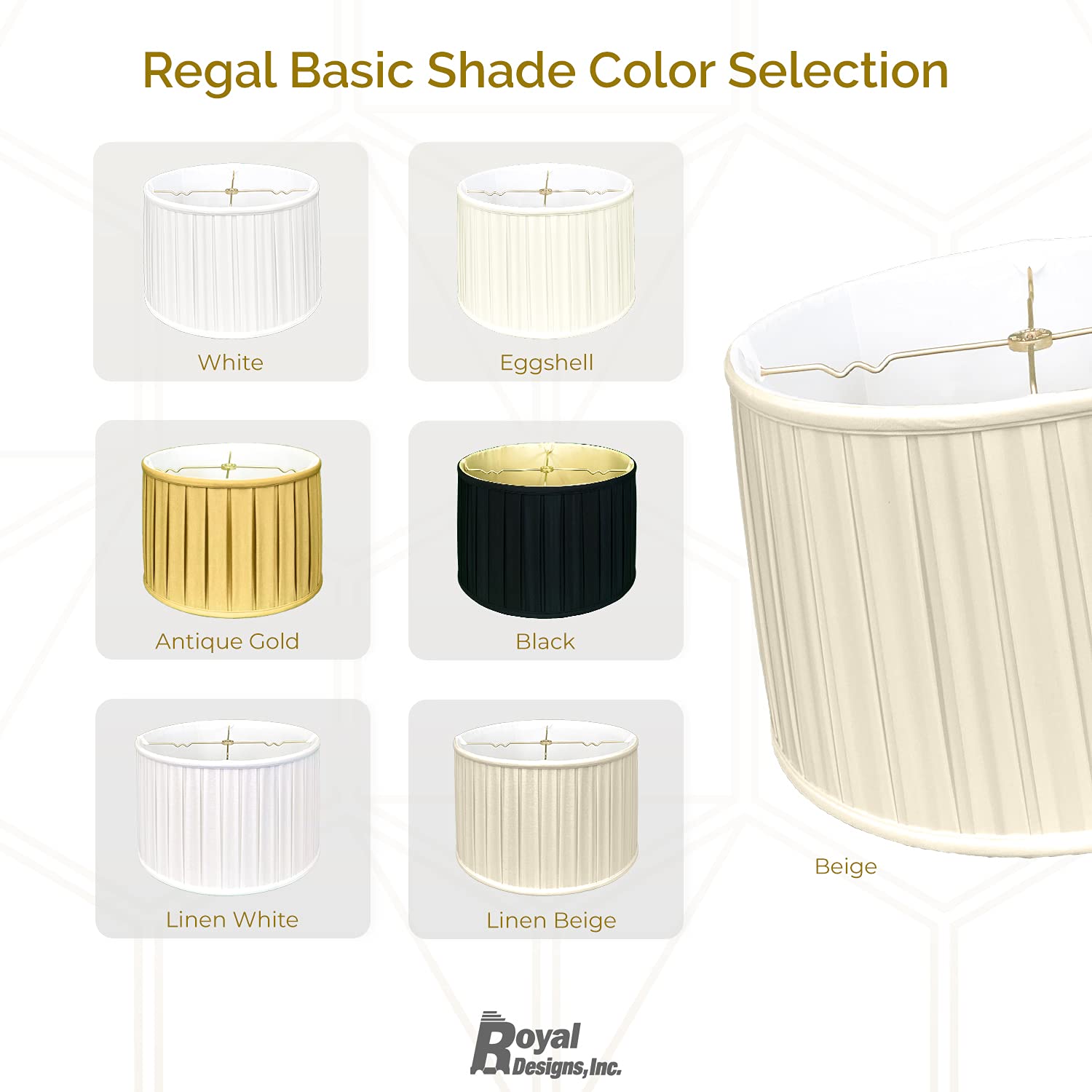 Royal Designs, Inc Bs-748-16Blkgl Royal Designs Shallow Drum English Box Pleat Basic Lamp Shade, Black With Gold, 15&quot; X 16&quot; X 10&quot;, 15 X 16 X 10