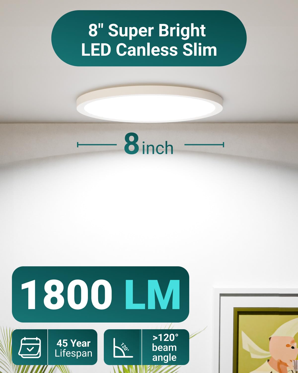Sunco 6 Pack 8 Inch Canless Slim Recessed Lighting, Led Flush Mount Ceiling Light, Thin Round Flat Panel Fixture, 1800 Lm, 15W=1