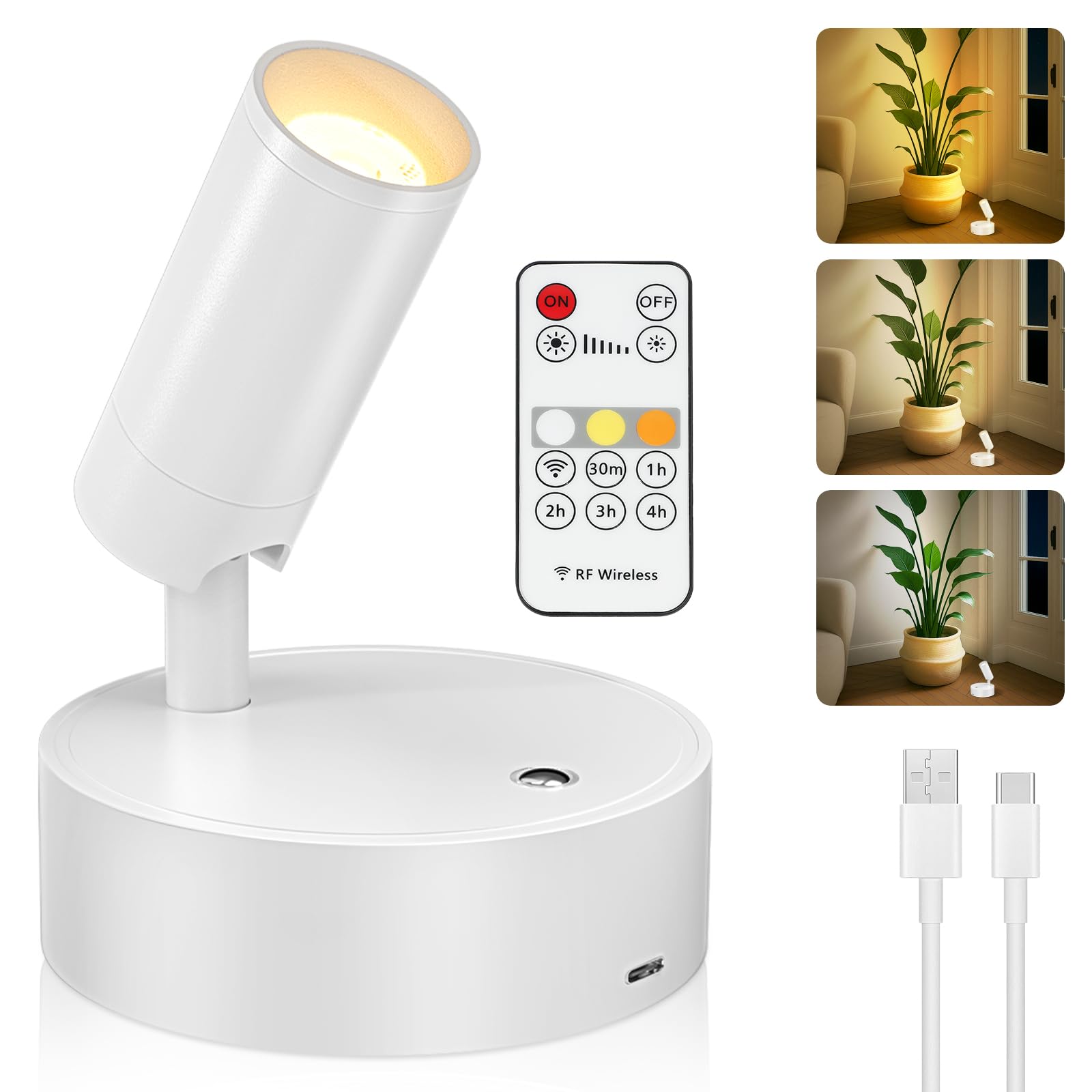 Kimjo Spot Lights Indoor, Rechargeable Plant Spotlight Indoor, Wireless LED Up Lights Accent Lighting with Timer and Dimmable, B