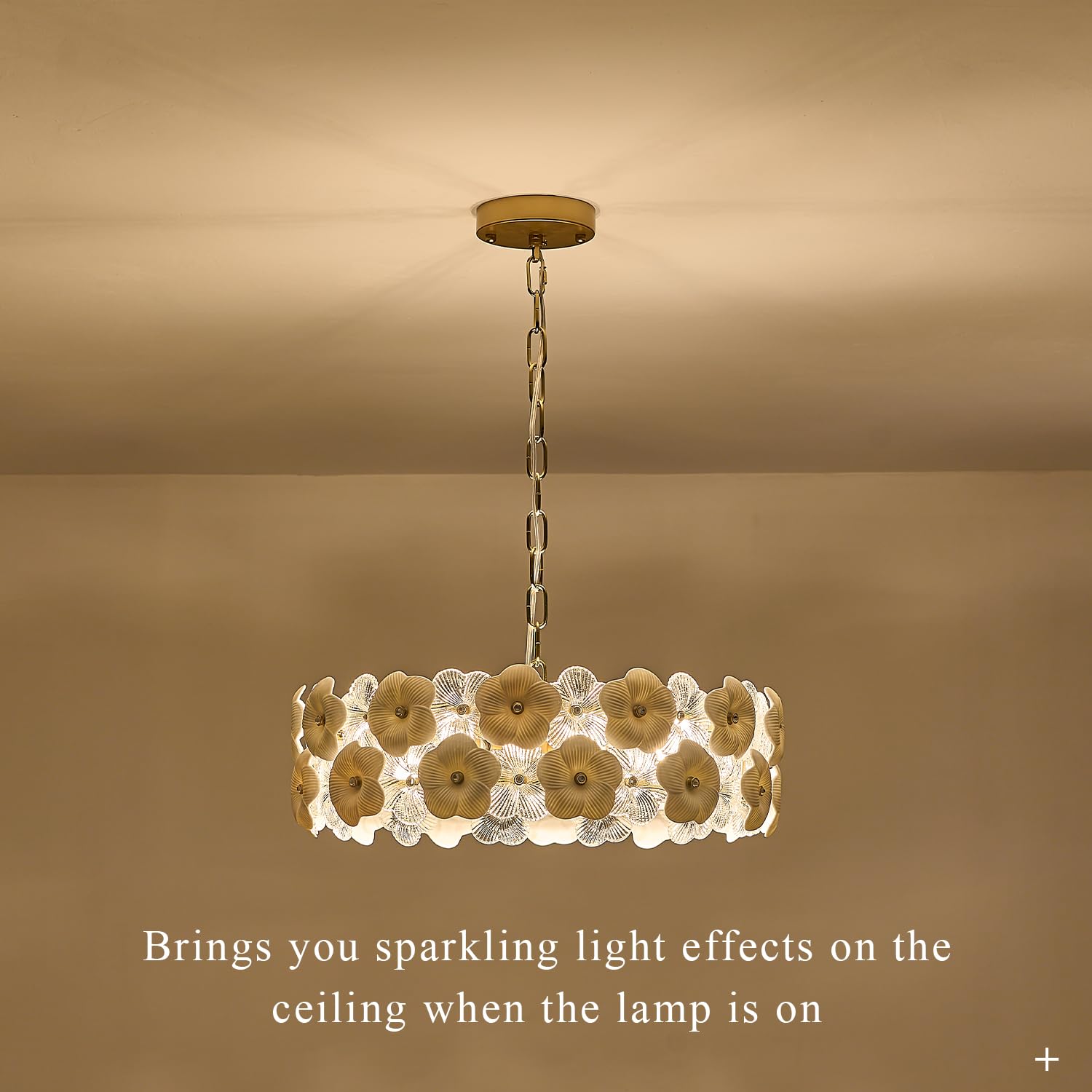 Poemoon Modern Glass Chandelier 20" Luxury 6 Lights Gold Fixture for Living Room, Kitchen, Bedroom, Model P54-500G1