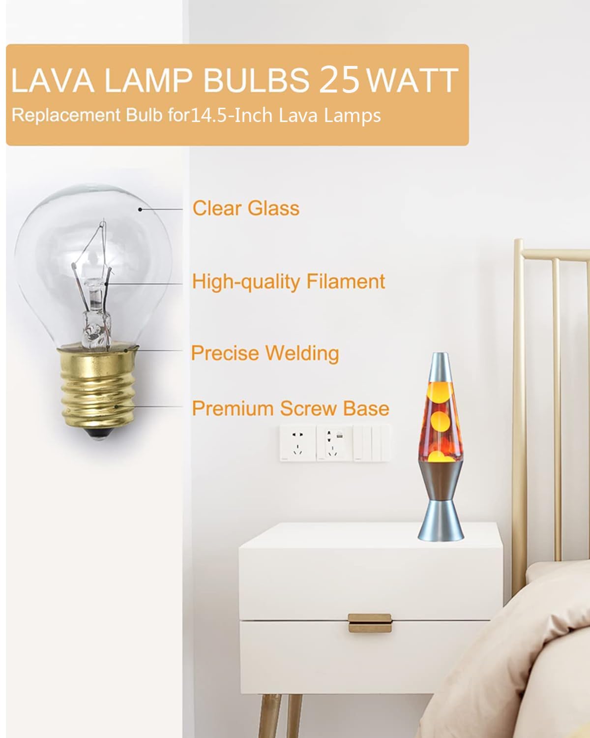 Lava Lamp Bulbs,25 Watt Original Replacement Bulbs For 14.5-Inch/20-Ounce Lava Lamp, High Temp Resistance, High-Output Heat S11