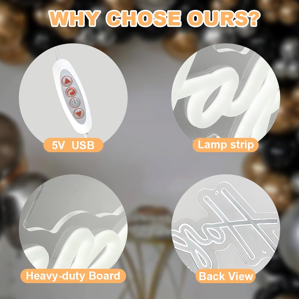 divatla Happy Birthday Neon Sign - 3 Color Modes, USB, Dimmable - 17inx12in or 30inx14in - Warm, Warm White, White