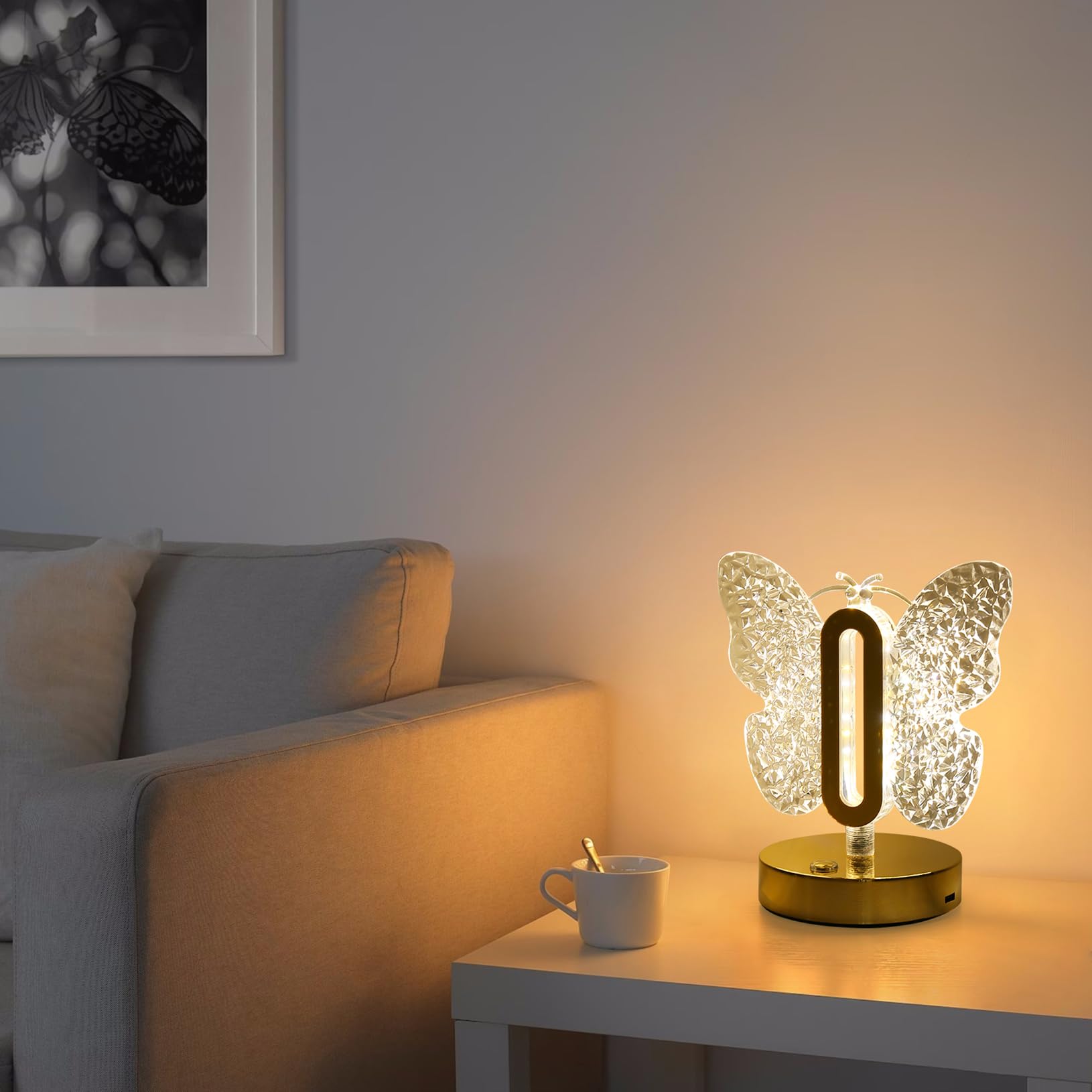 Yinhamnl Butterfly Table Lamp, 3 Colors Stepless Dimmable Table Lamp, Touch Control Night Light, Usb Rechargeable Beside Lamp, C