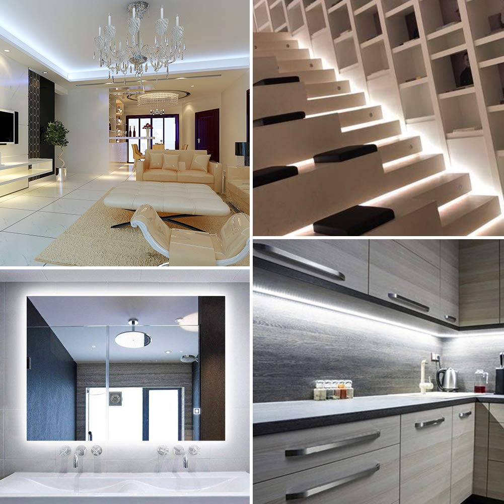 XYOP Battery Powered LED Strip Lights 13.2FT, Waterproof Cool White Flexible Cuttable Light Strip for PC, TV, Mirror, Kitchen Decor