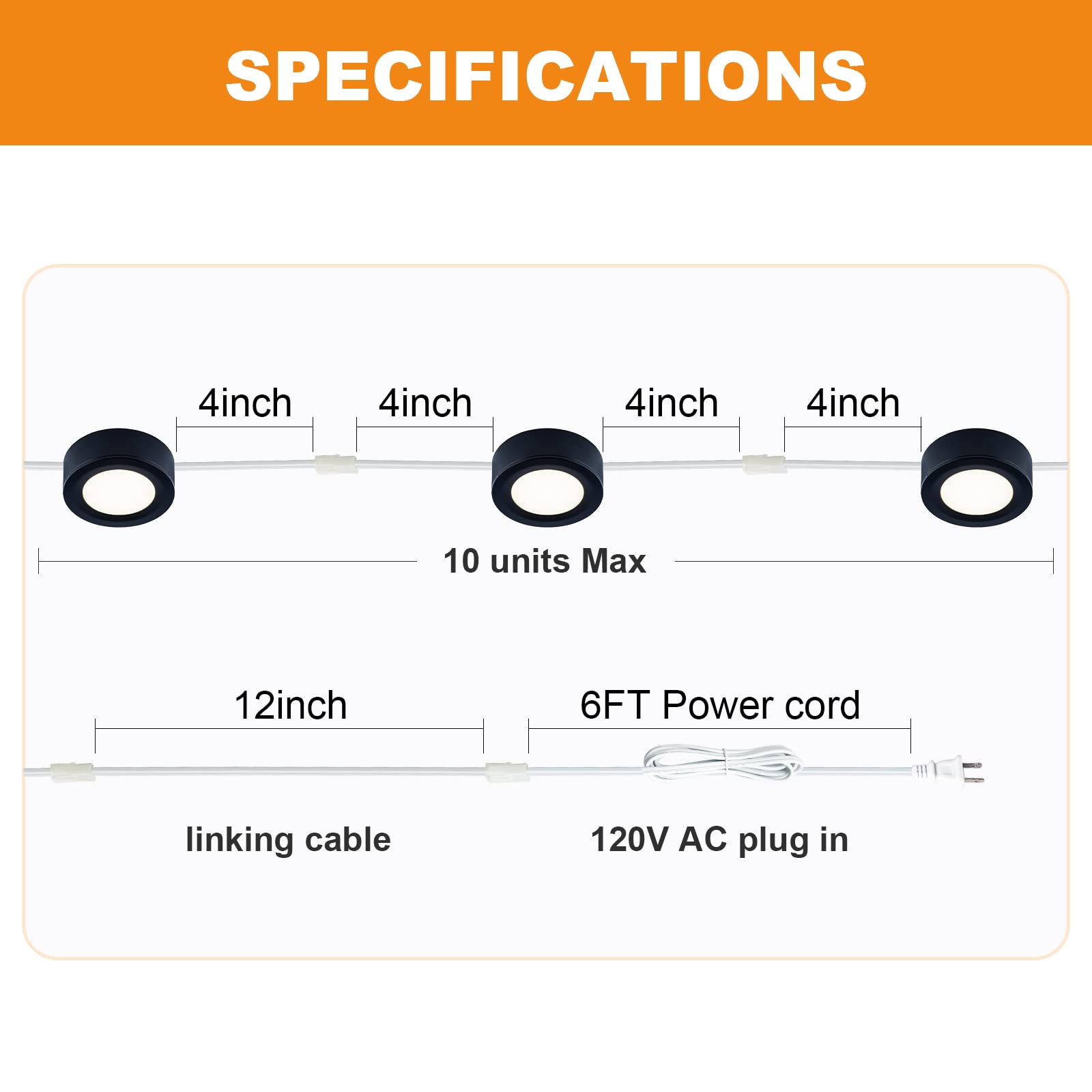 LUMILAND Wired LED Puck Lights - Natural White (4000K), Black, 3-Pack, Surface/Recess Mount, Model 20840B-BK-NW-S3