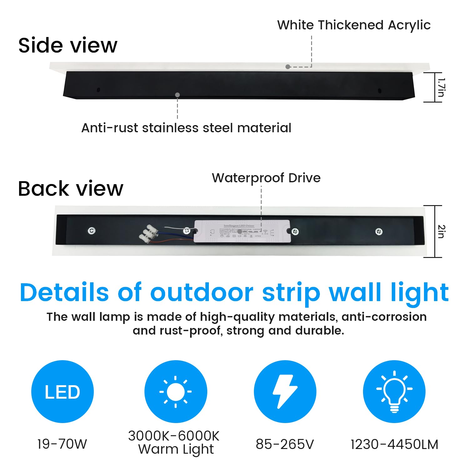 Niuzdu Light Fixture Wall Outdoor - 79Inch Black Exterior Wall Sconces, Outside Garage Exterior Lights, Dimmable Modern Outdoor Wall Mount Lighting For House, Porch, Patio, Front Door, Corridor