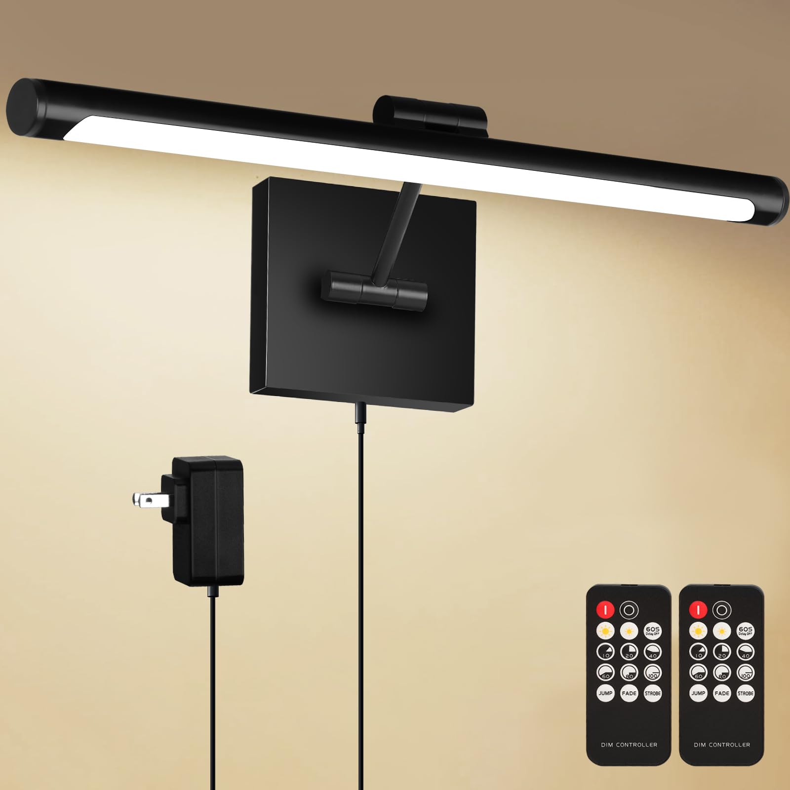 NEWREACH 16.53'' Plug in Picture Light with 2 Remote Control, 12W Dimmmable LED Art Light with 10FT Cord, CRI95+ 3000K Modern Pa