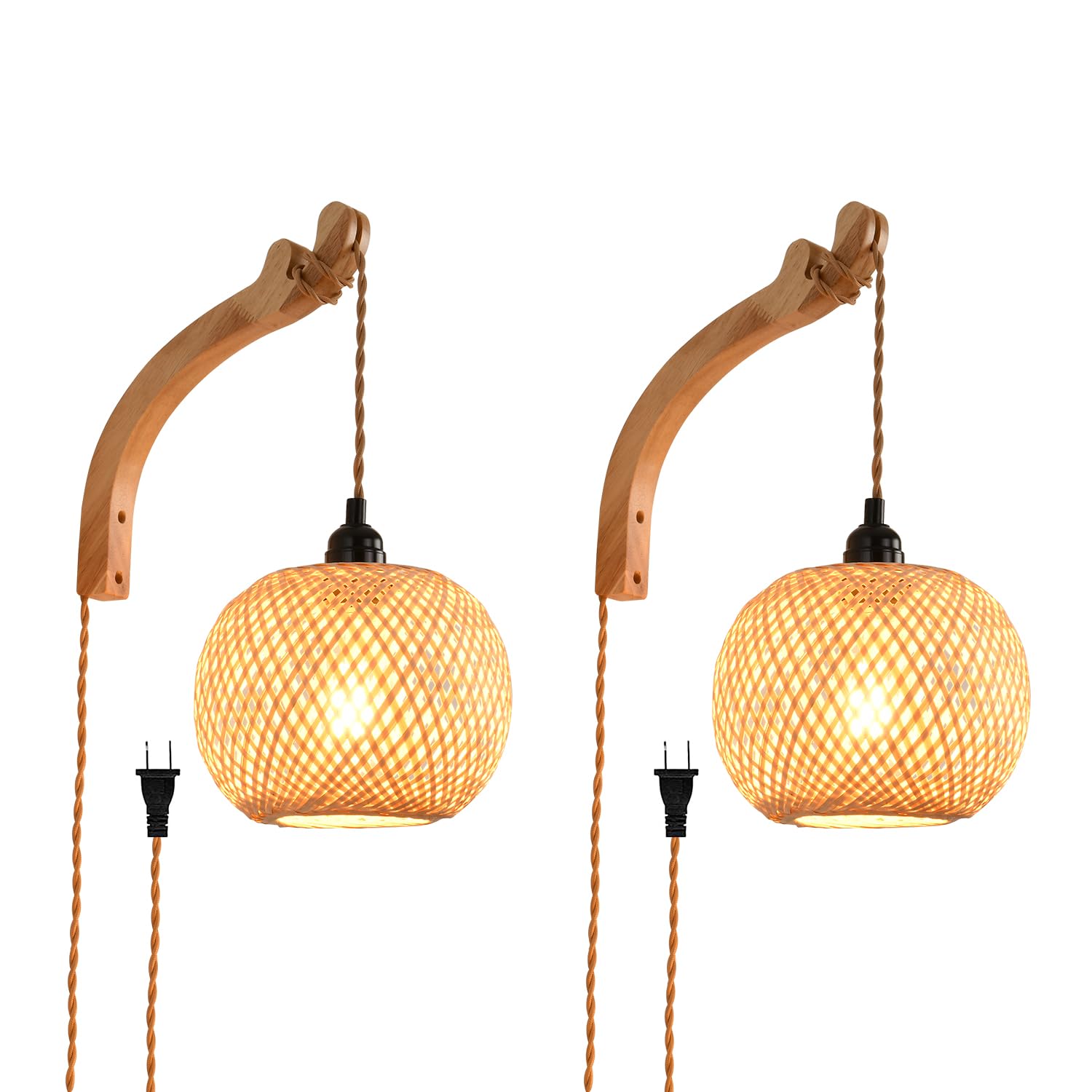Plug In Wall Sconce Farmhouse Wicker Wall Lamp Plug In Hand Woven Rattan Wall Light Farmhouse Rustic Boho Sconces Wall Lighting For Living Room Bedroom
