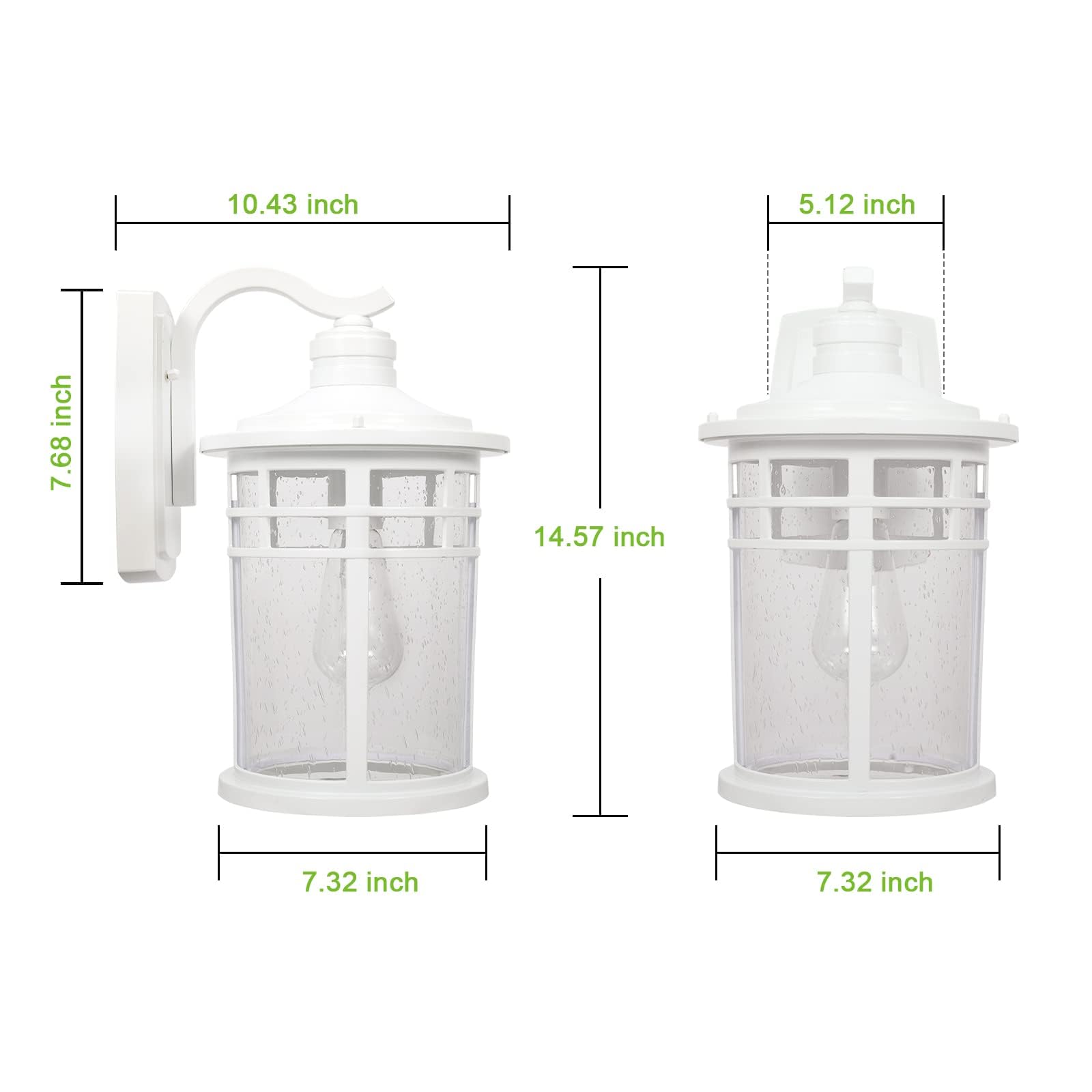 Darkaway Outdoor Porch Lights - 15" Wall Mount Sconces, 2 Pack, White-Seeded Glass, Model 6X20B-M-2PK WH