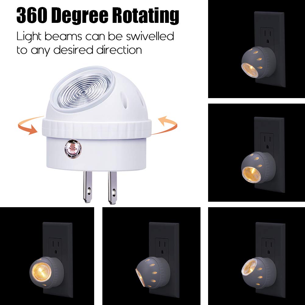 Emotionlite Night Lights, Warm White LED, 360° Rotation, Dusk to Dawn Sensor, 4 Pack, Model ELN-187, UL Listed